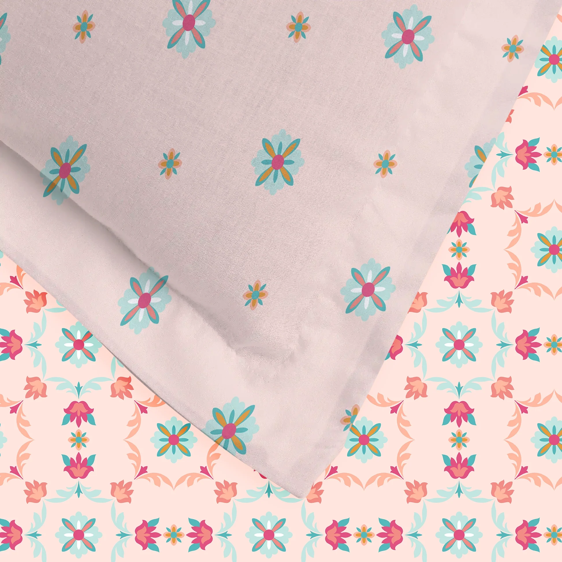 Aangan Weaves | Romantic Floral Printed Cotton Bedsheet Set - Blush Pink - Image 5