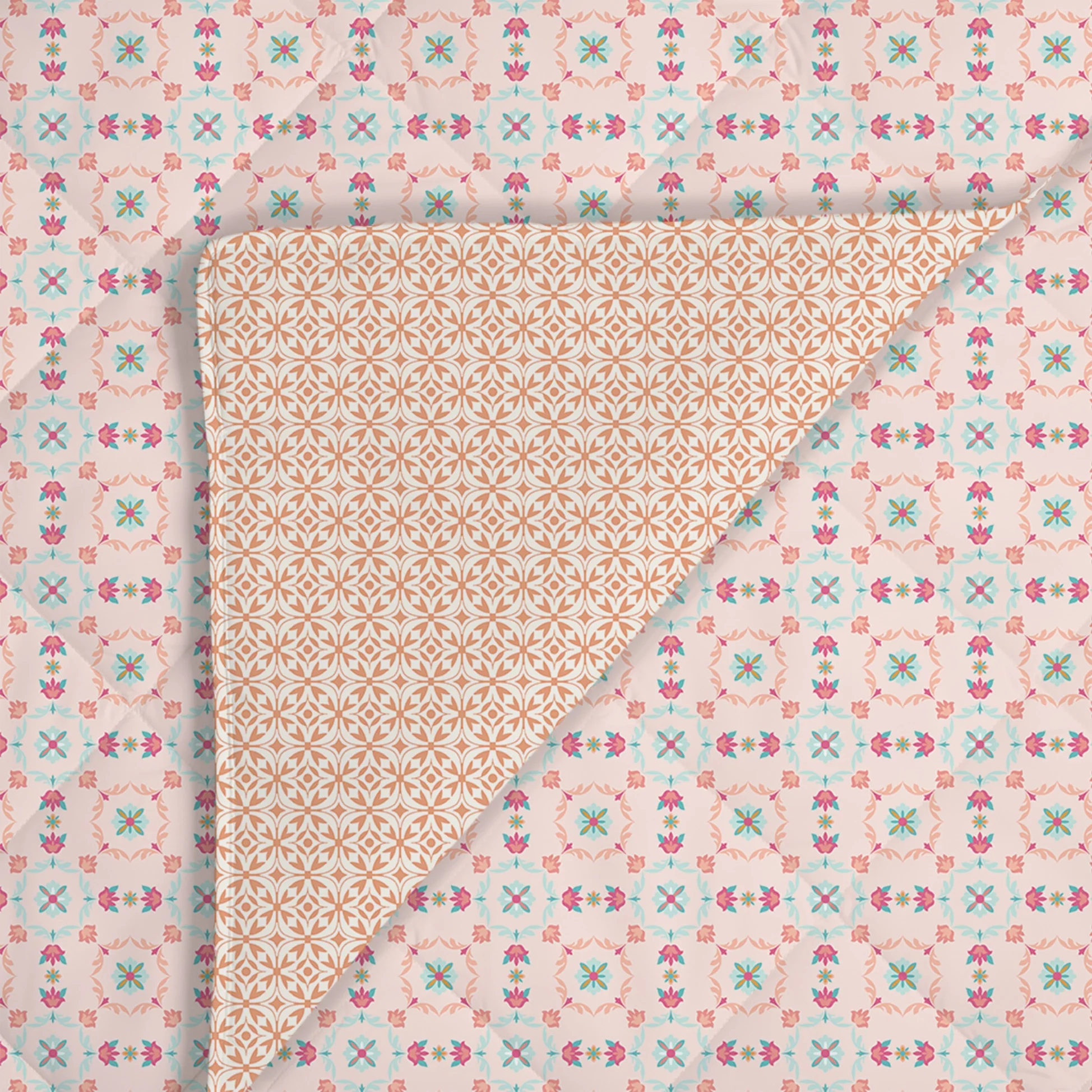 Aangan Weaves | Romantic Floral Printed 150 GSM Reversible Comforter - Blush Pink - Image 5