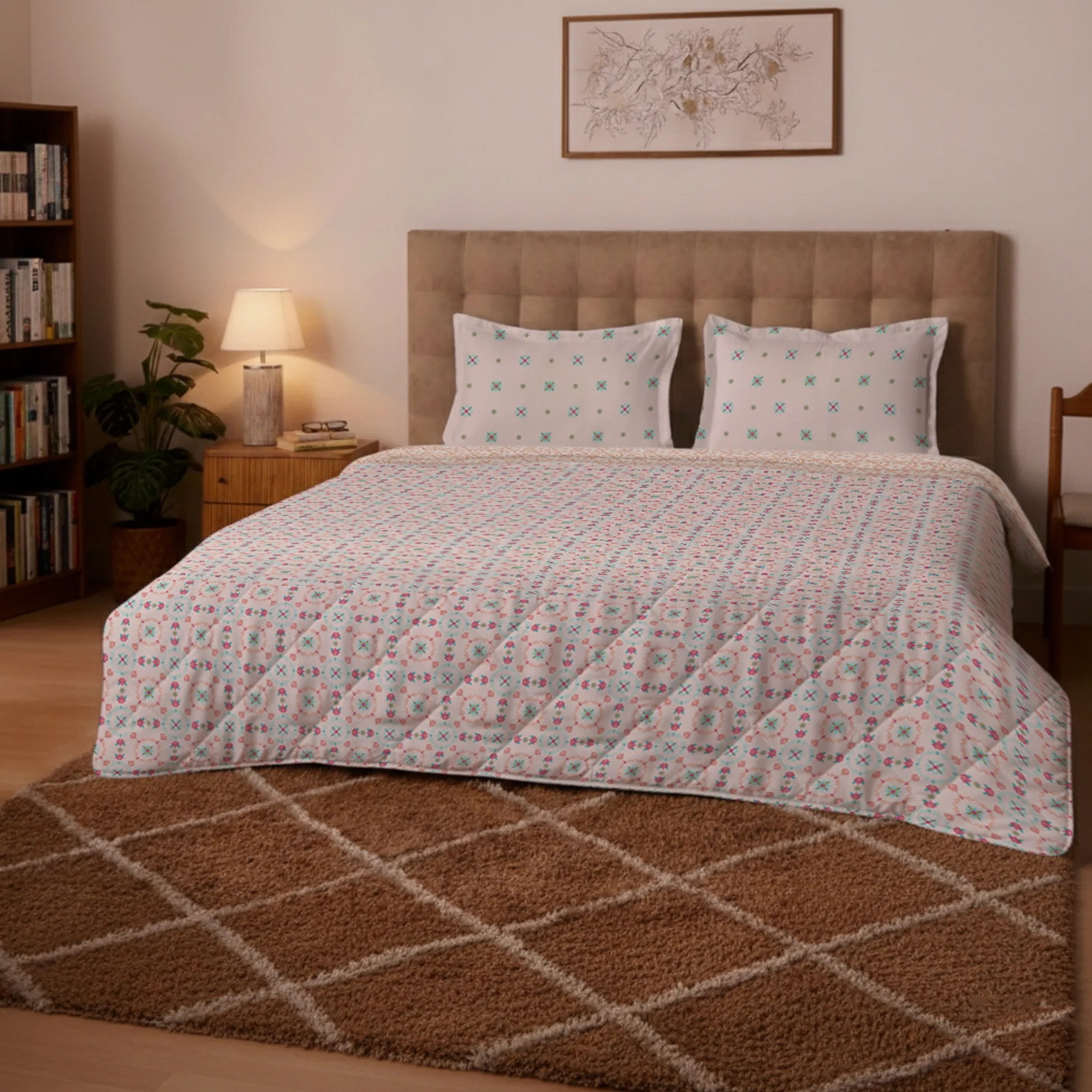 Aangan Weaves | Romantic Floral Printed 300 GSM Extra Warm Premium Comforter - Blush Pink - Image 2