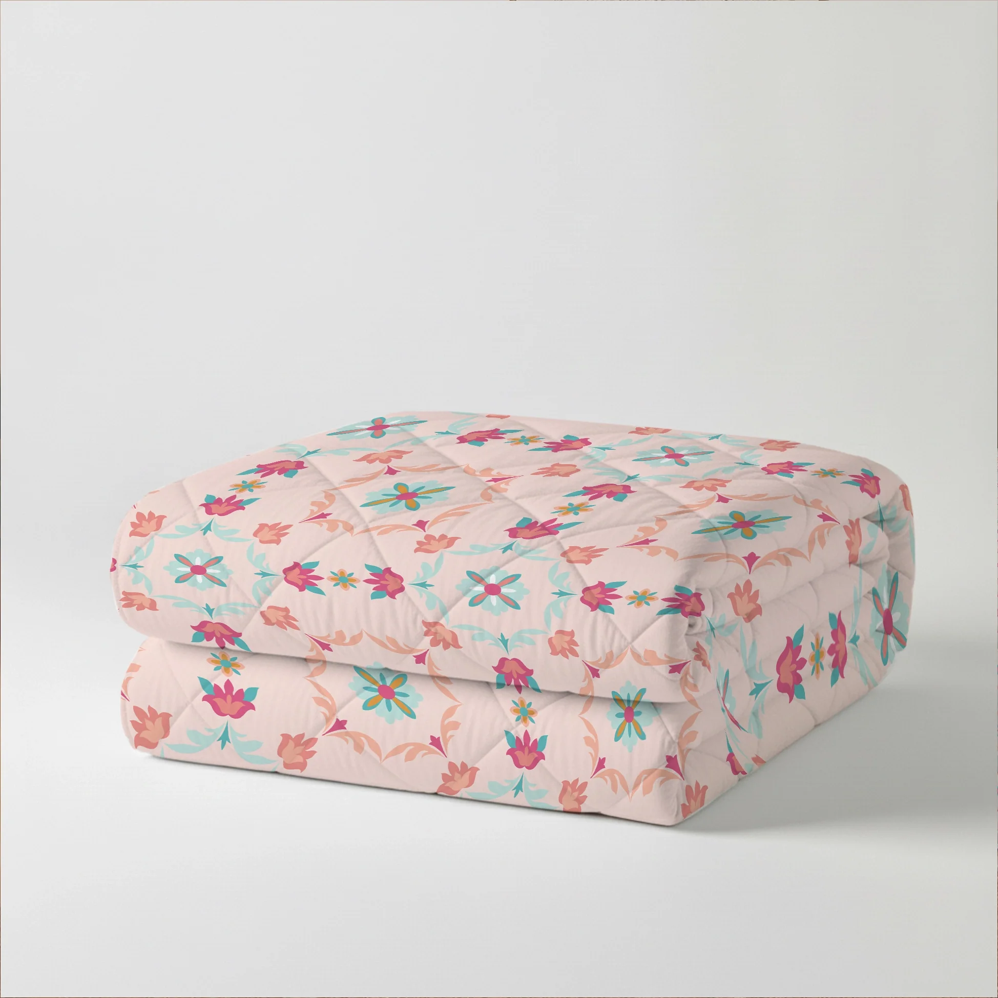 Aangan Weaves | Romantic Floral Printed 300 GSM Extra Warm Premium Comforter - Blush Pink - Image 4
