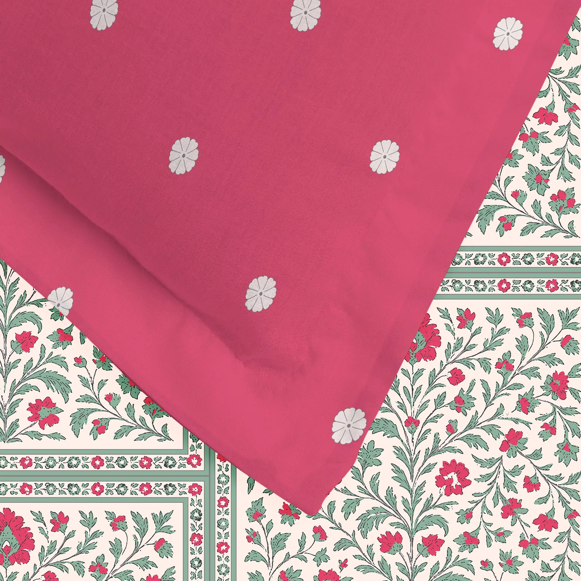 Aangan Weaves | Ethnic Printed Bedding Set - Set of Bedsheet & Comforter - Indian Pink - Image 7