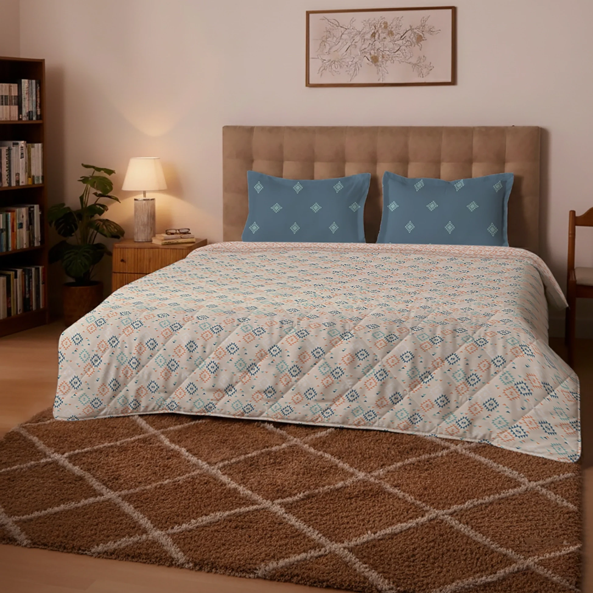 Aangan Weaves | Modern Geometric Printed 150 GSM Reversible Comforter - Rich Teal - Image 2