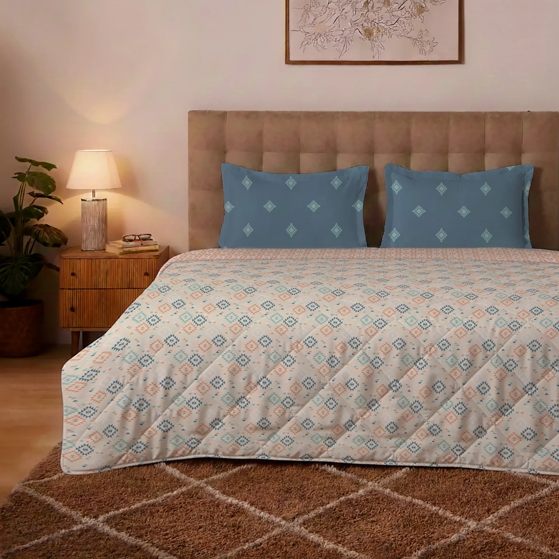 Aangan Weaves | Modern Geometric Printed 150 GSM Reversible Comforter - Rich Teal - Image 3