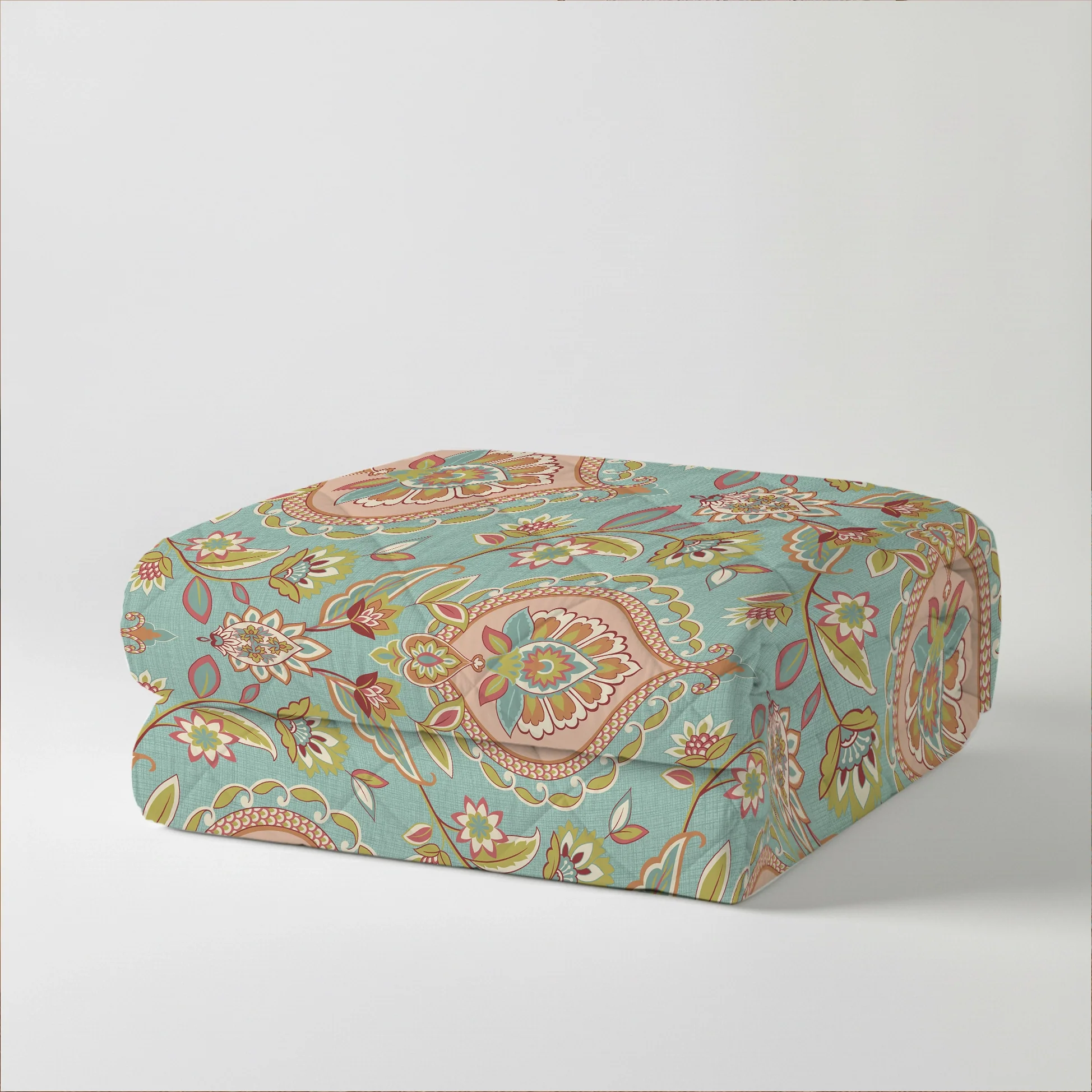 Aangan Weaves | Sage Green Traditional Printed Bedding Set - Set of Bedsheet & Comforter - Sea Glass - Image 4