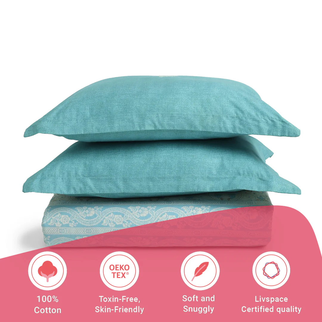 Chippa Lane | Contemporary Indian Print Design Cotton Bedsheet Set-Light Blue - Image 16