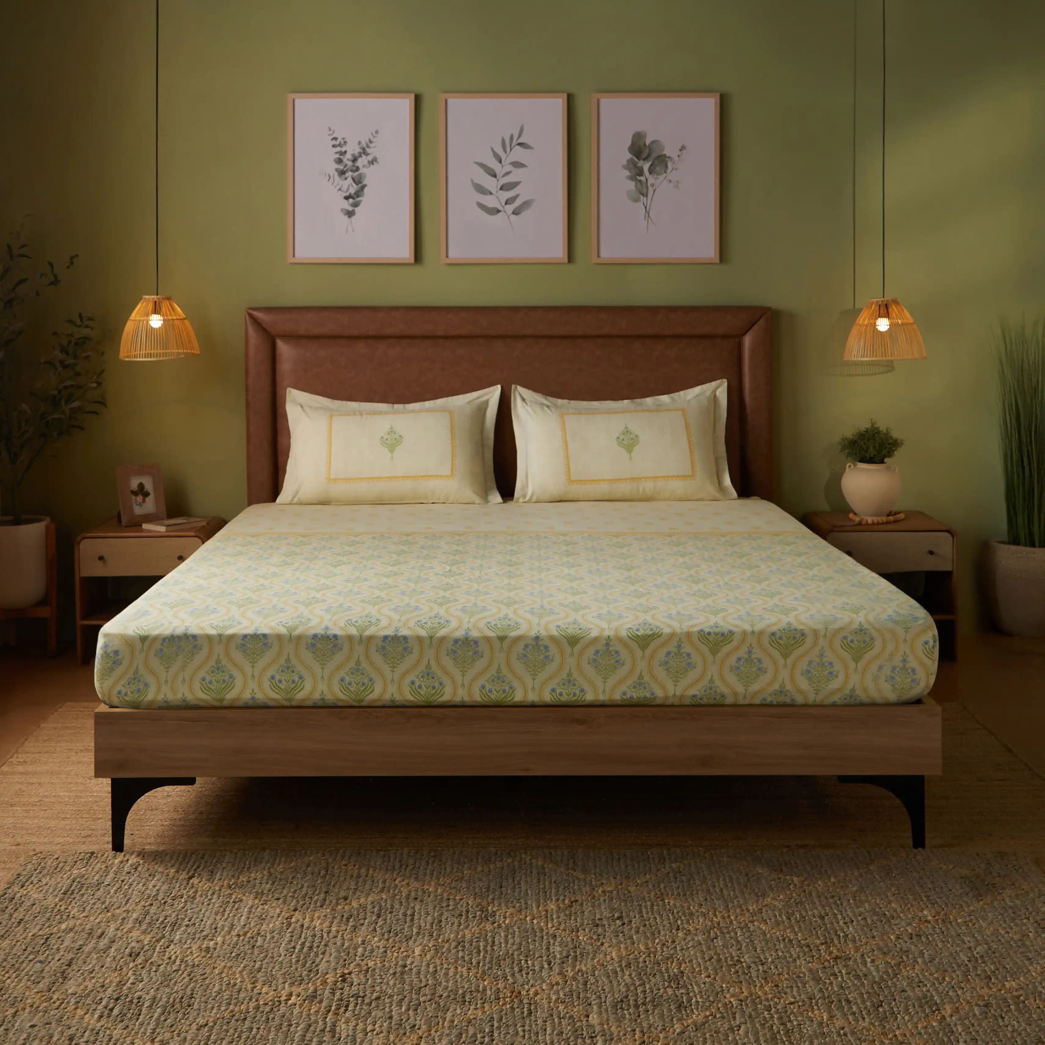 Chippa Lane | Contemporary Indian Print Design Cotton Bedsheet Set-Mustard - Image 10