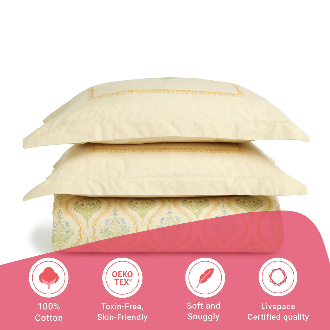 Chippa Lane | Contemporary Indian Print Design Cotton Bedsheet Set-Mustard - Image 13