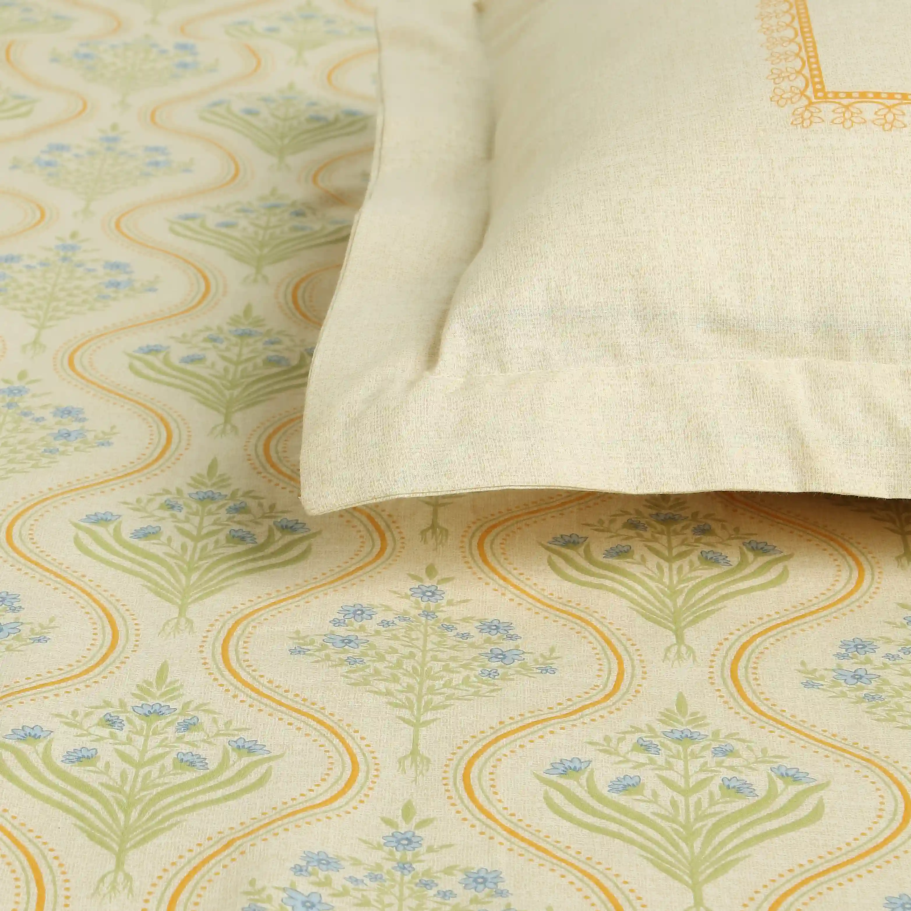 Chippa Lane | Contemporary Indian Print Design Cotton Bedsheet Set-Mustard - Image 8