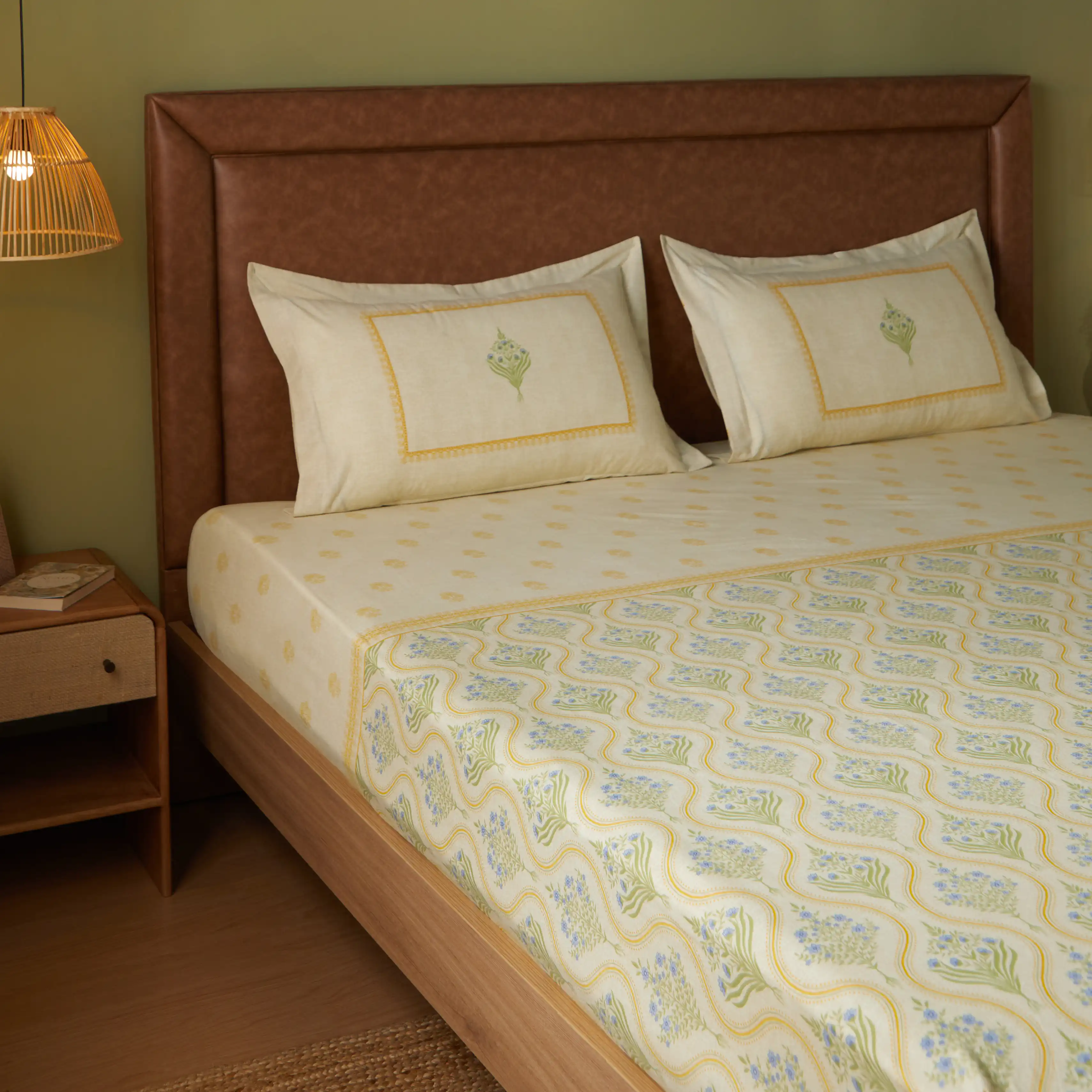 Chippa Lane | Contemporary Indian Print Design Cotton Bedsheet Set-Mustard - Image 9