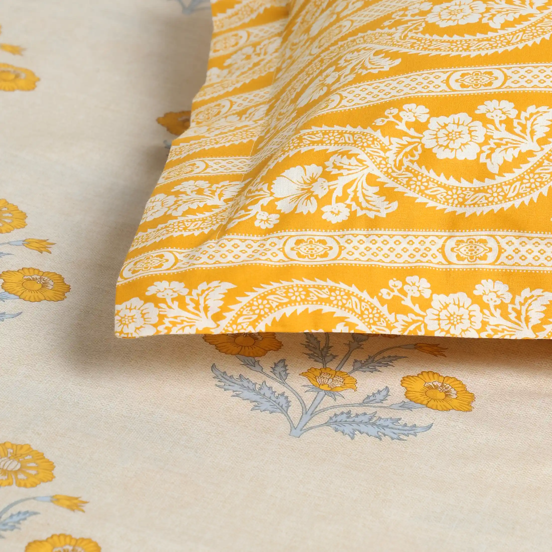 Chippa Lane | Contemporary Indian Print Design Cotton Bedsheet Set-Ochre - Image 15