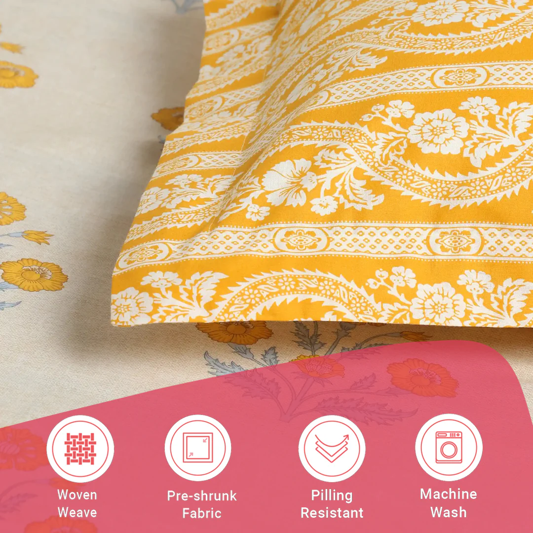 Chippa Lane | Contemporary Indian Print Design Cotton Bedsheet Set-Ochre - Image 16