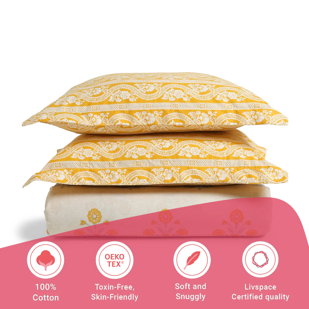 Chippa Lane | Contemporary Indian Print Design Cotton Bedsheet Set-Ochre - Image 17