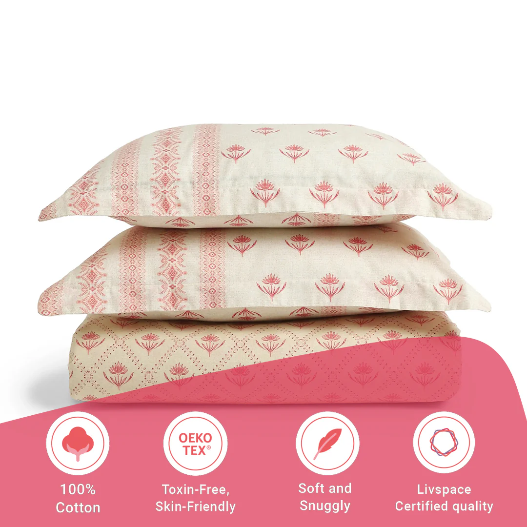 Chippa Lane | Contemporary Indian Print Design Cotton Bedsheet Set-Red - Image 16