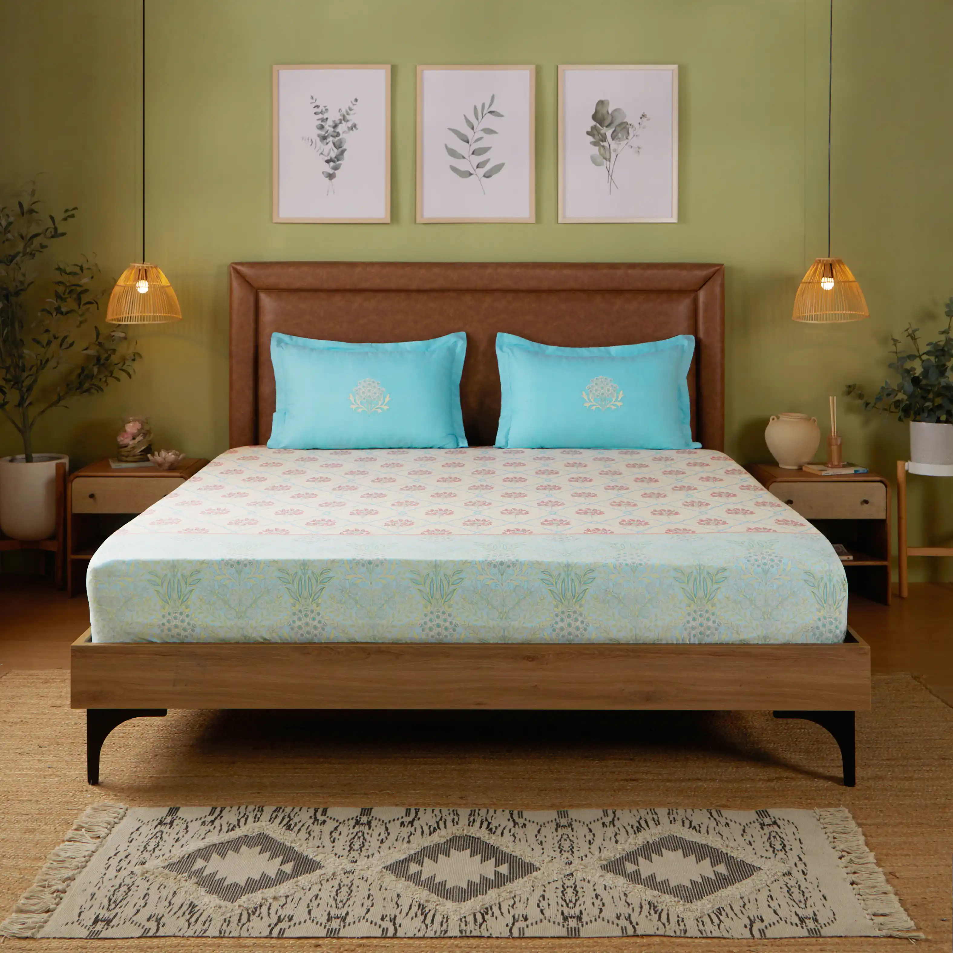 Chippa Lane | Contemporary Indian Print Design Cotton Bedsheet Set-Sage Bloom - Image 10