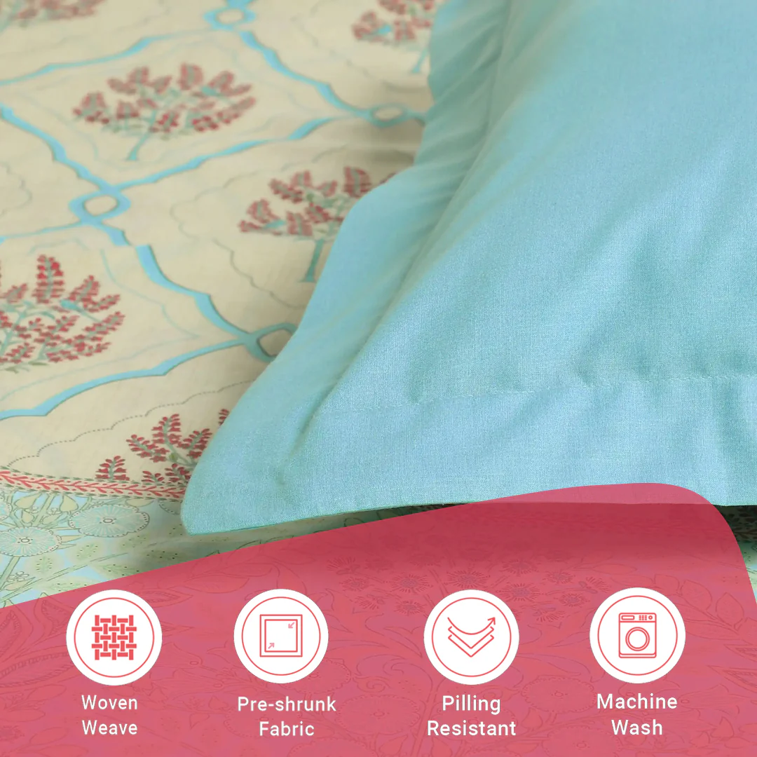 Chippa Lane | Contemporary Indian Print Design Cotton Bedsheet Set-Sage Bloom - Image 13