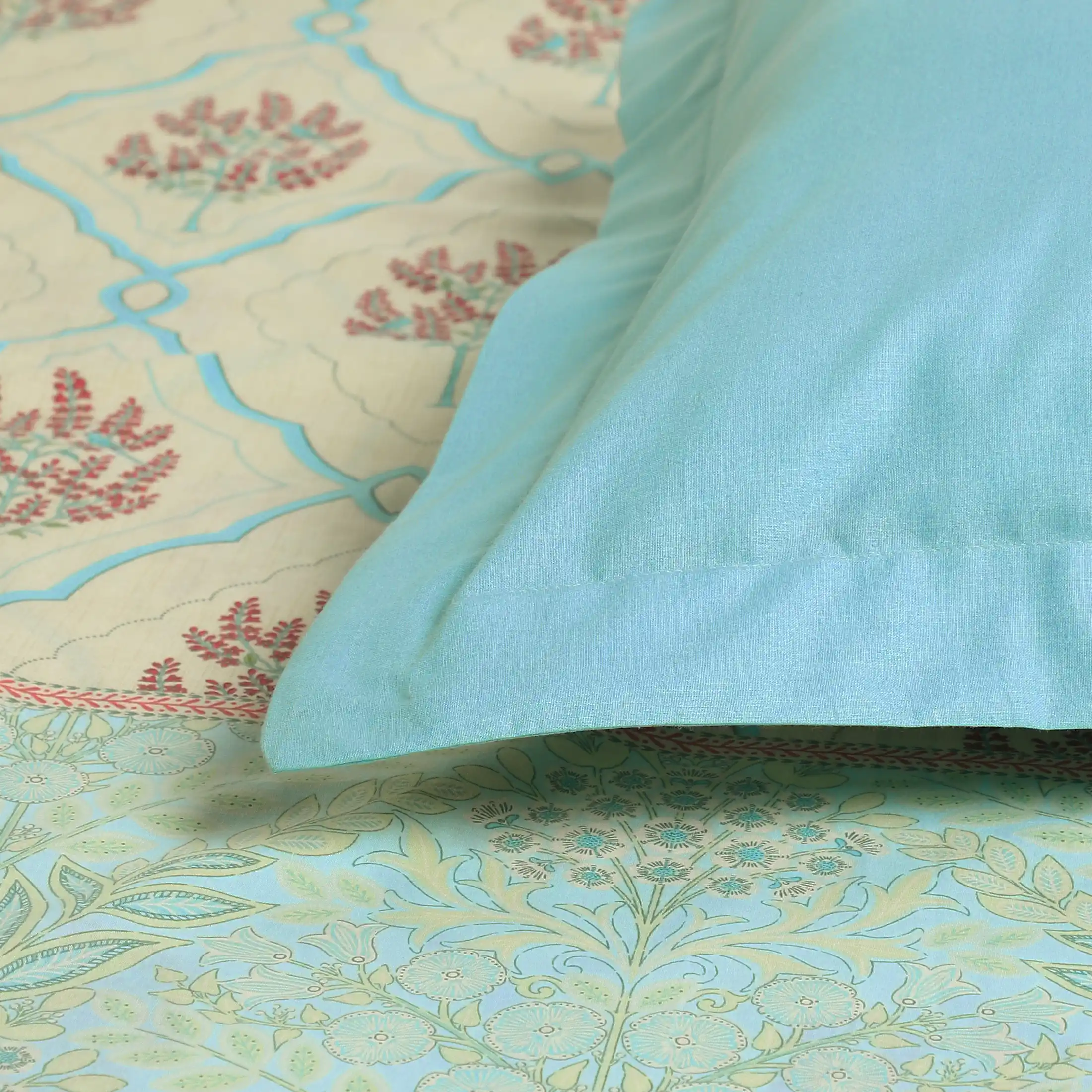 Chippa Lane | Contemporary Indian Print Design Cotton Bedsheet Set-Sage Bloom - Image 4