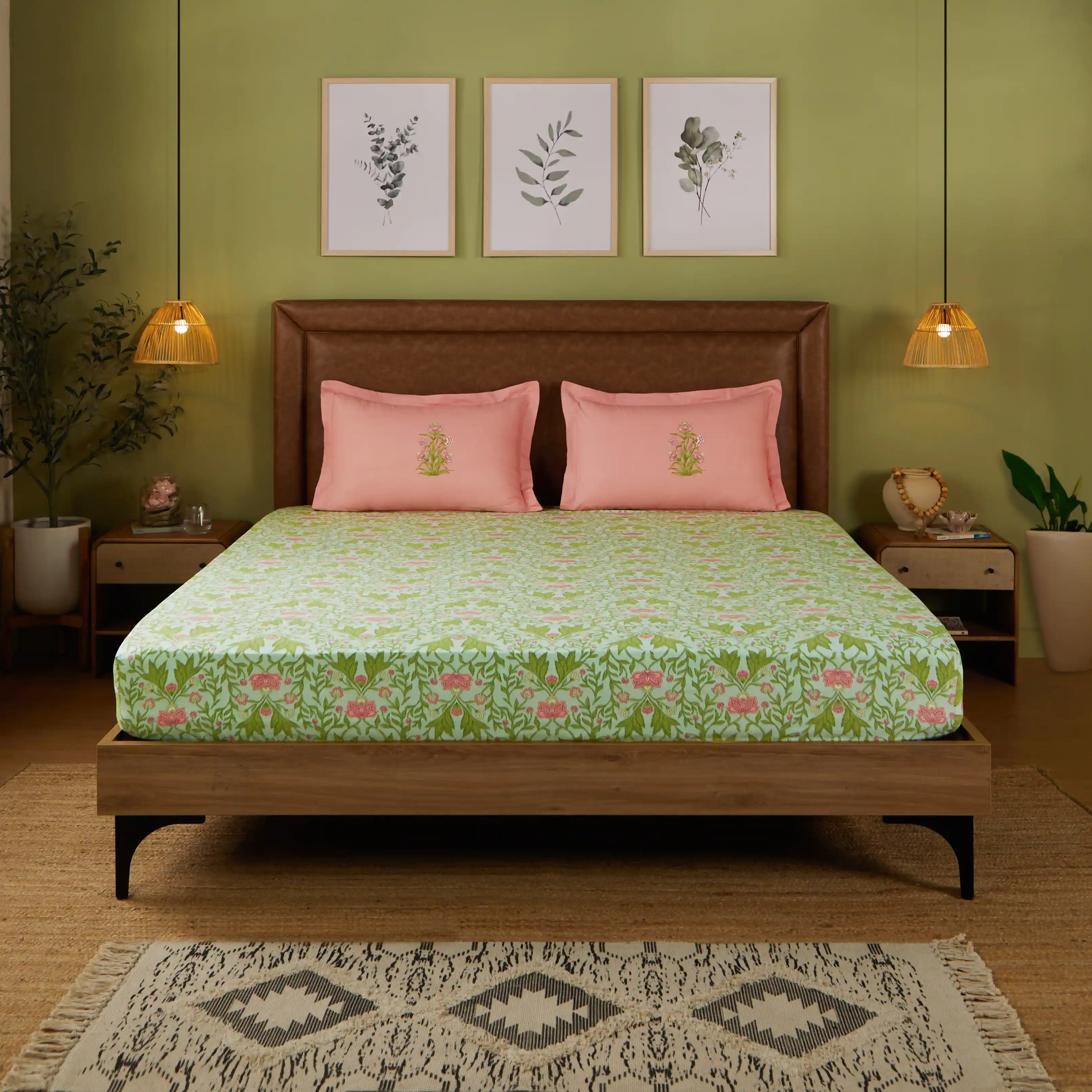 Chippa Lane | Contemporary Indian Print Design Cotton Bedsheet Set-Sage Mint - Image 7