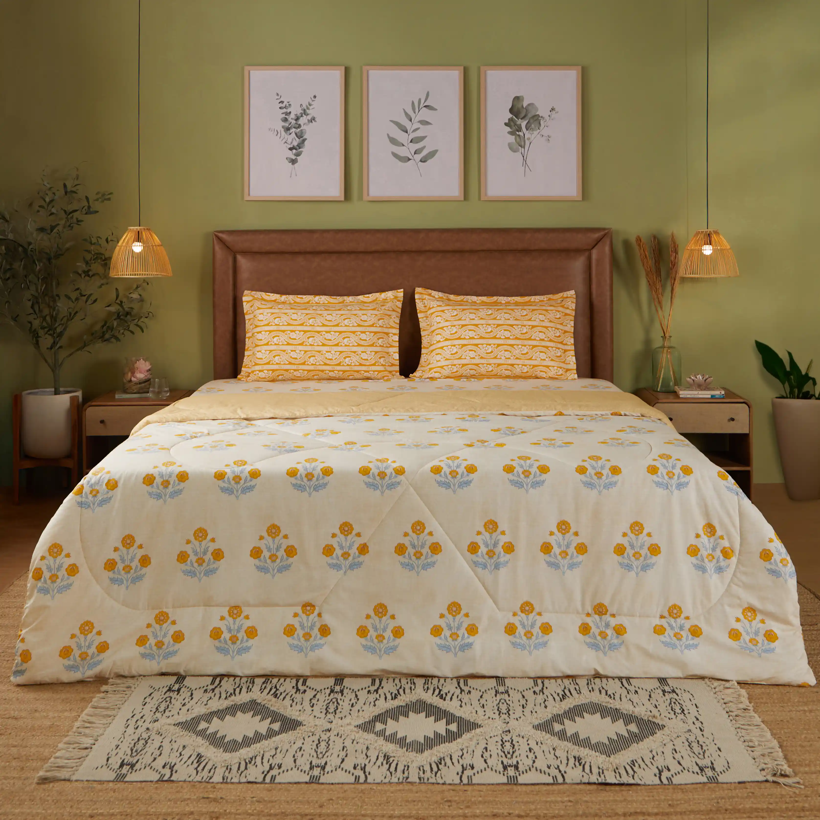Chippa Lane | Contemporary Indian Print Design 120GSM Reversible Comforter-Ochre - Image 7