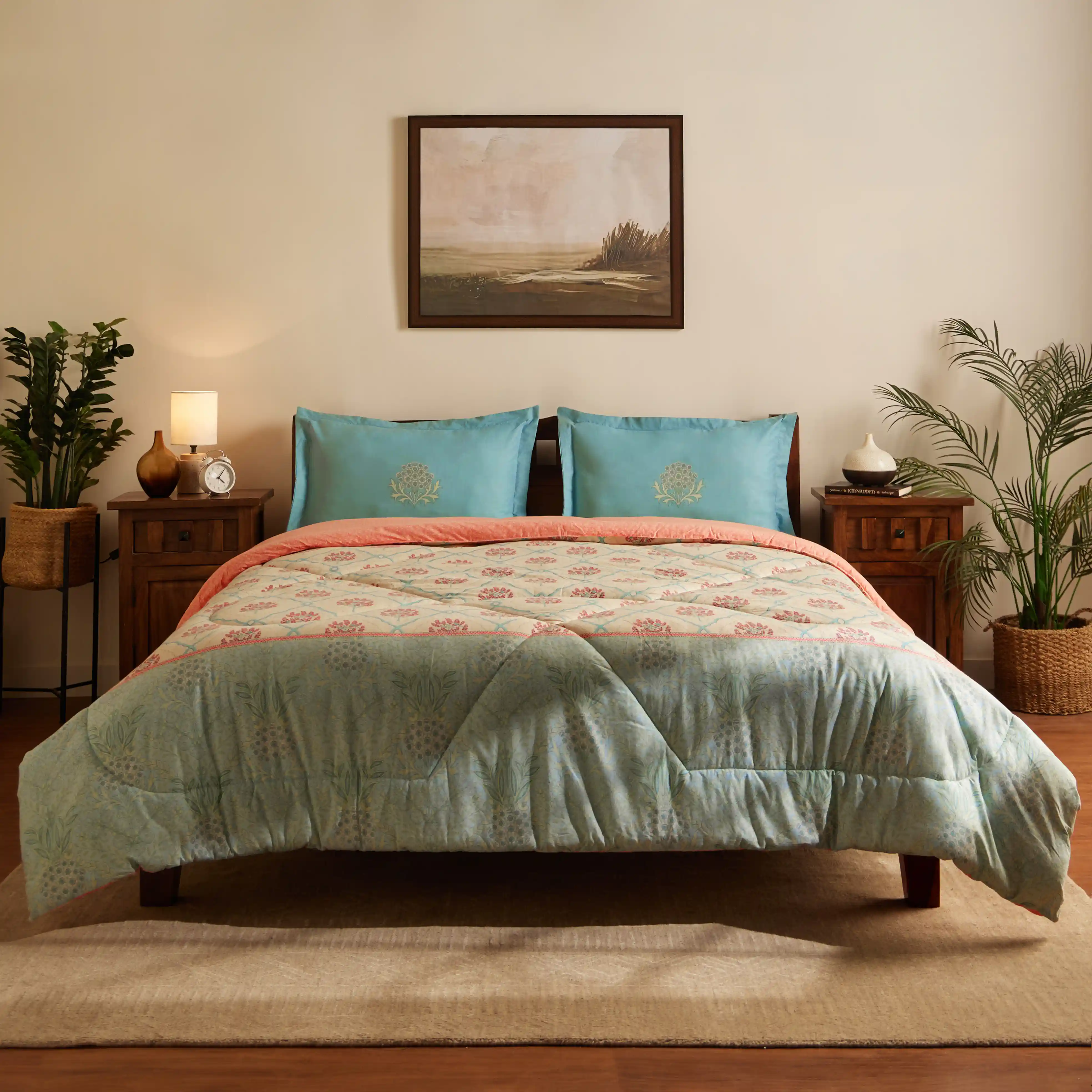 Chippa Lane | Contemporary Indian Print Design 120GSM Reversible Comforter-Sage Bloom - Image 7