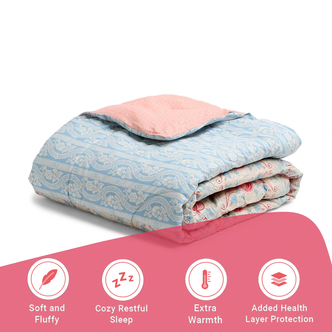 Chippa Lane | Contemporary Indian Print Design 240GSM Reversible Comforter for Extra Warmth-Light Blue - Image 6