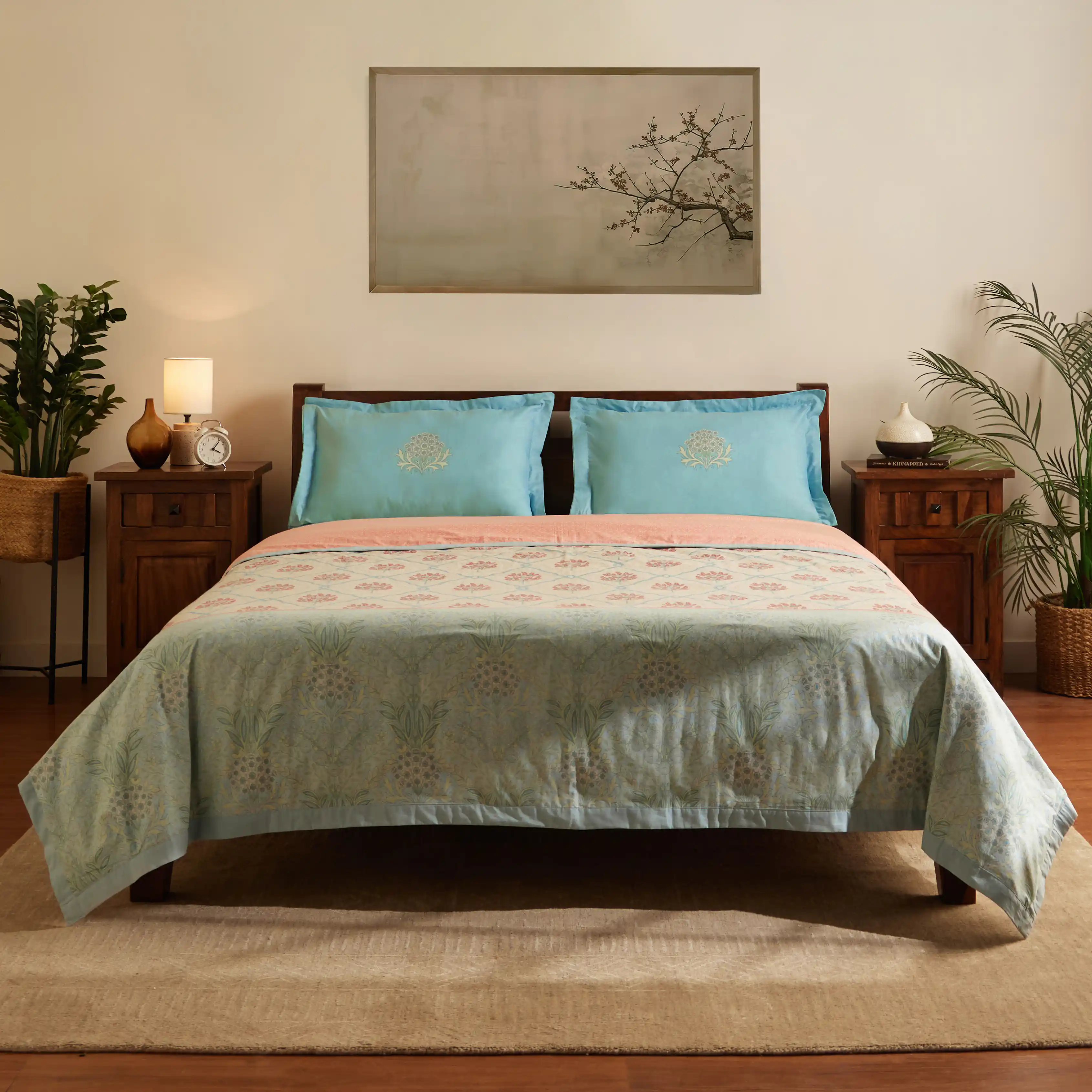 Chippa Lane | Contemporary Indian Print Design Reversible Dohar with Super Soft Flannel Layering-Sage Bloom - Image 7