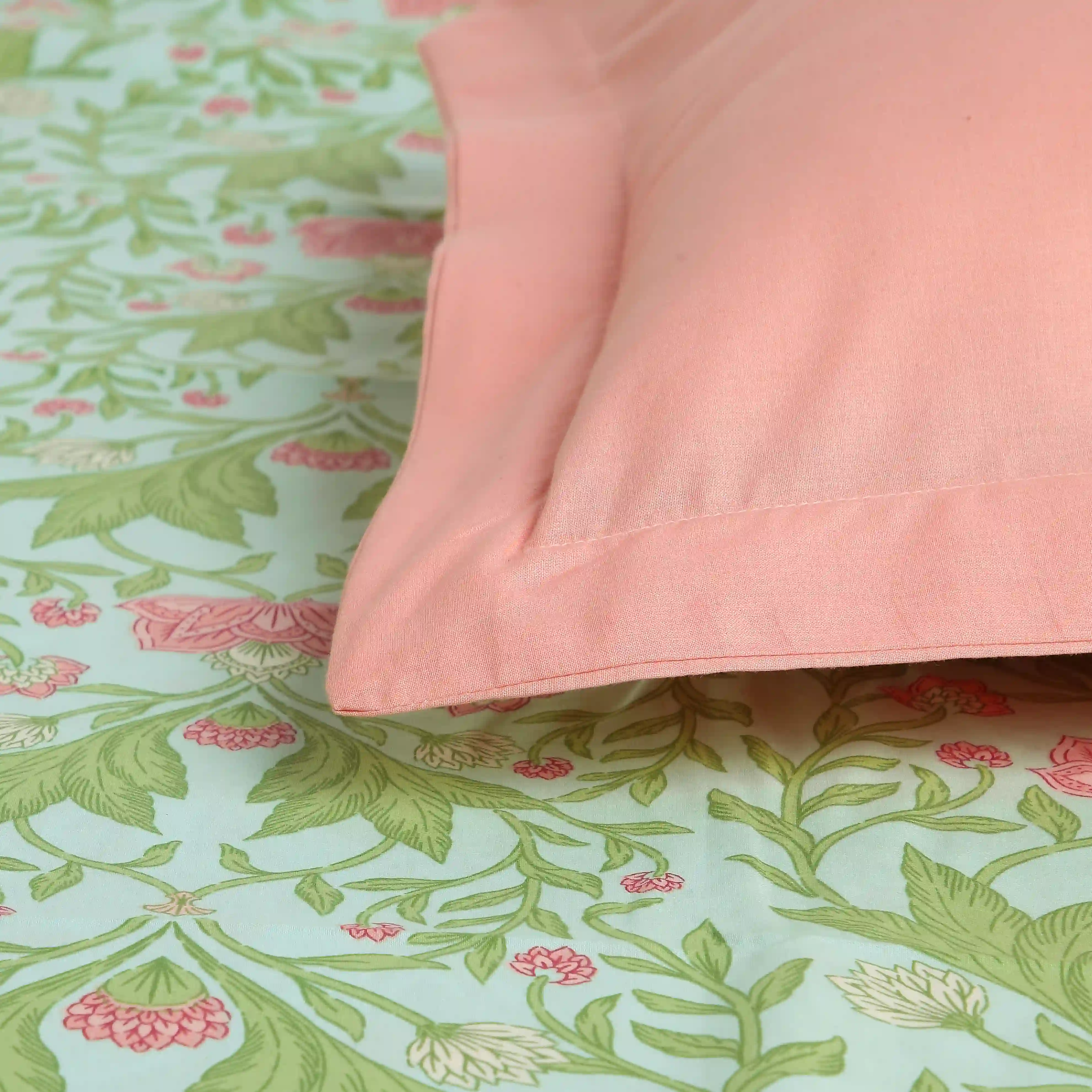 Chippa Lane | Contemporary Indian Print Design Cotton Fitted Sheet Set-Sage Mint - Image 6