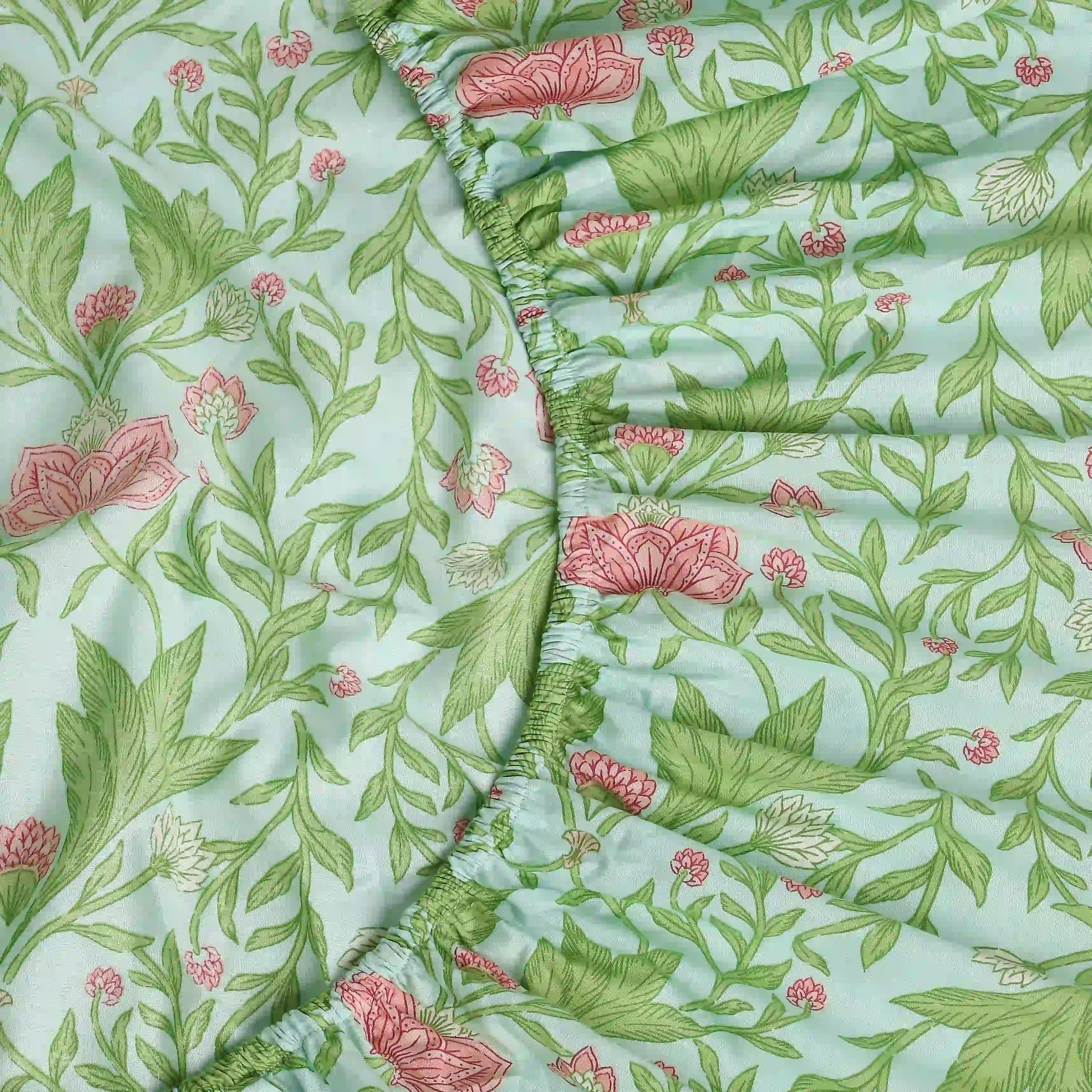Chippa Lane | Contemporary Indian Print Design Cotton Fitted Sheet Set-Sage Mint - Image 7