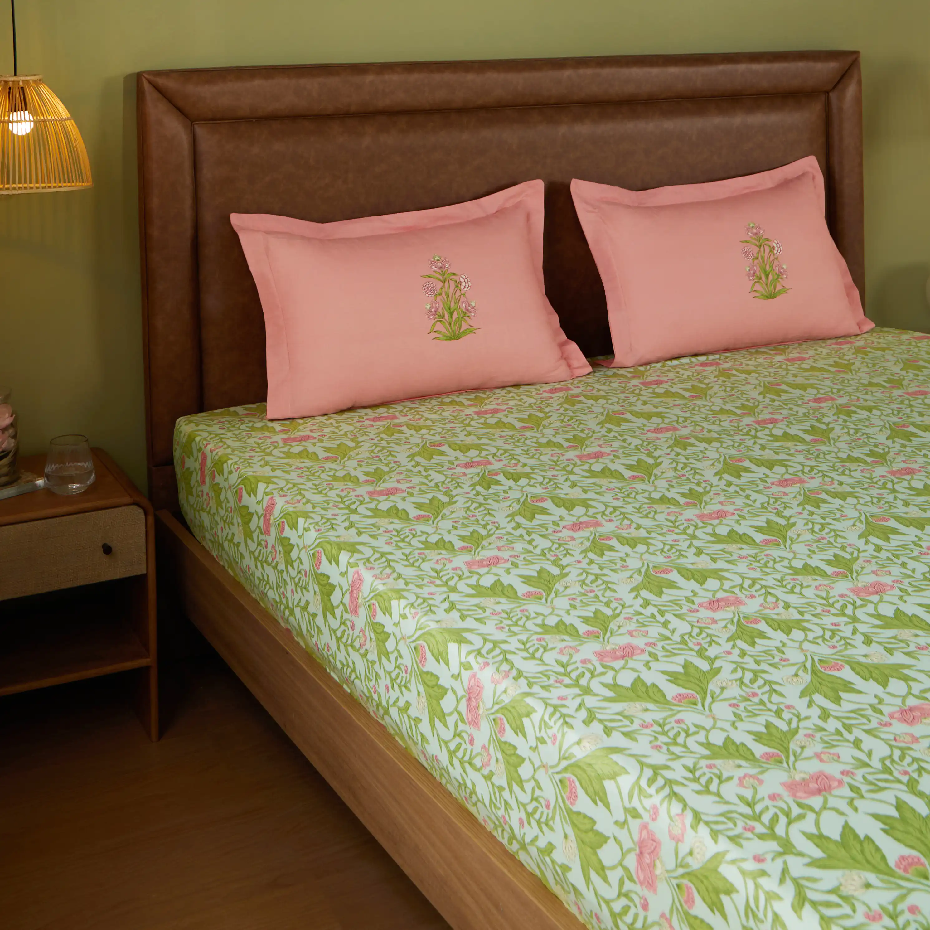 Chippa Lane | Contemporary Indian Print Design Cotton Fitted Sheet Set-Sage Mint - Image 8