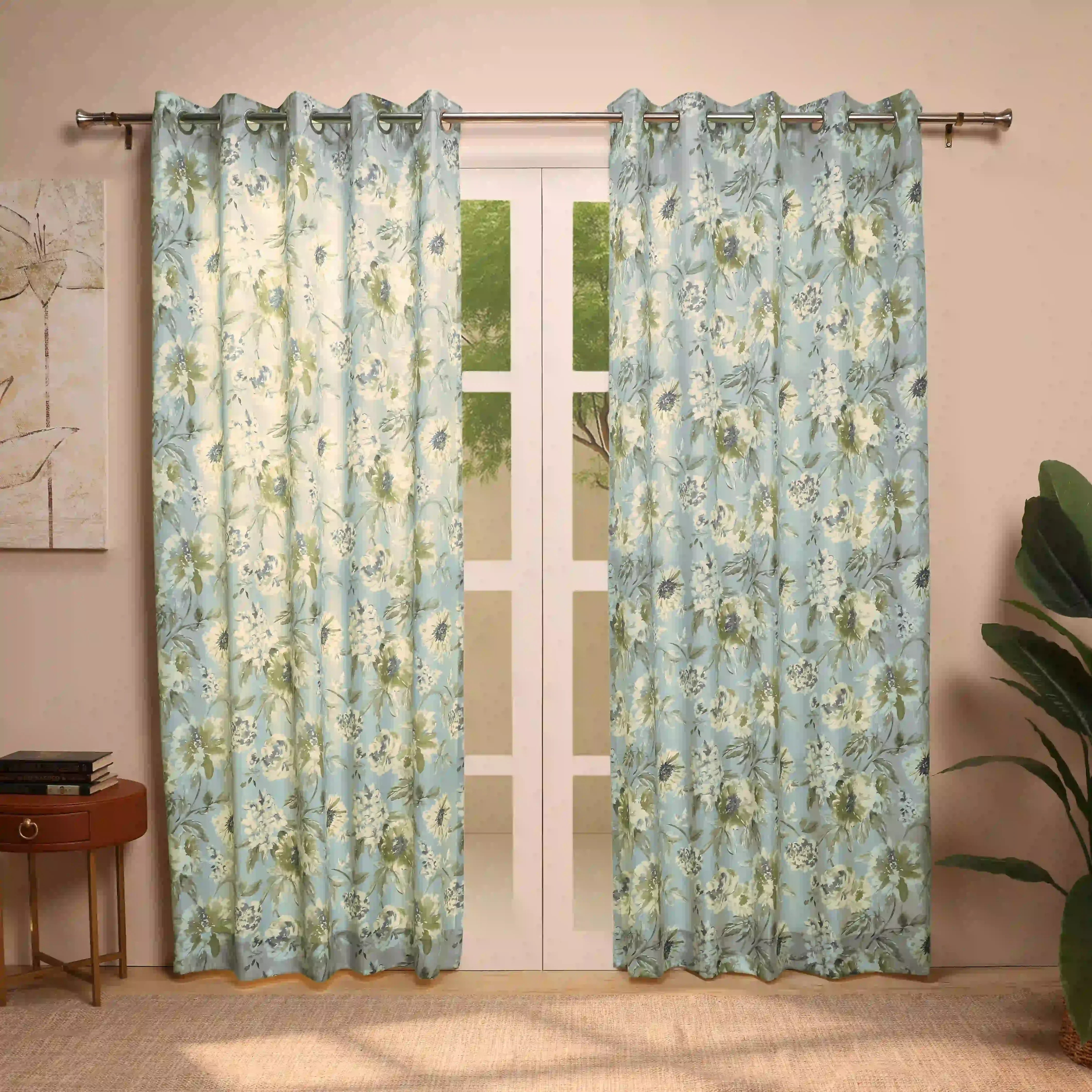 Chippa Lane Set Of 2 Printed Readymade Curtains | Floral Mist - Image 21
