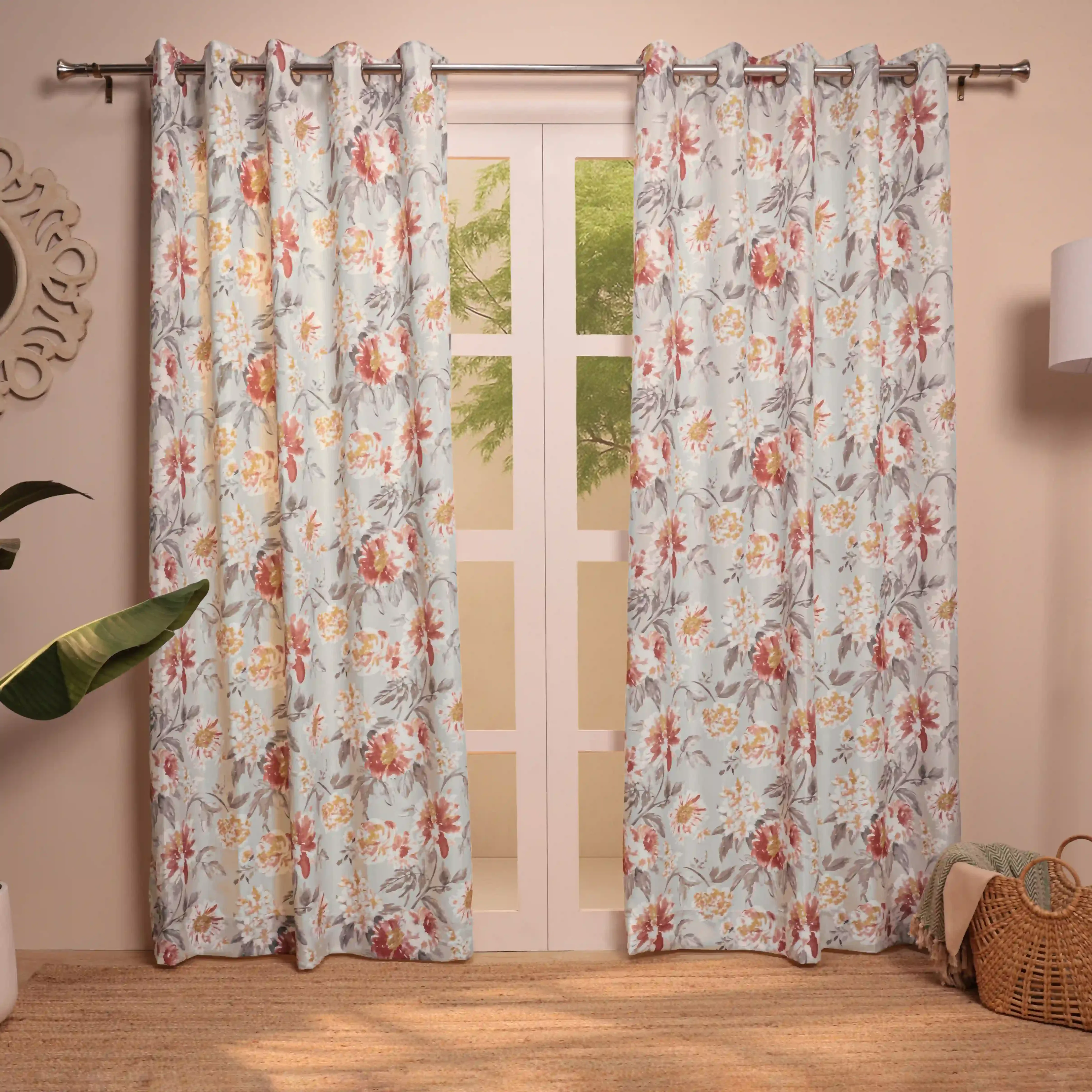 Chippa Lane Set Of 2 Printed Readymade Curtains | Floral Mist - Image 9