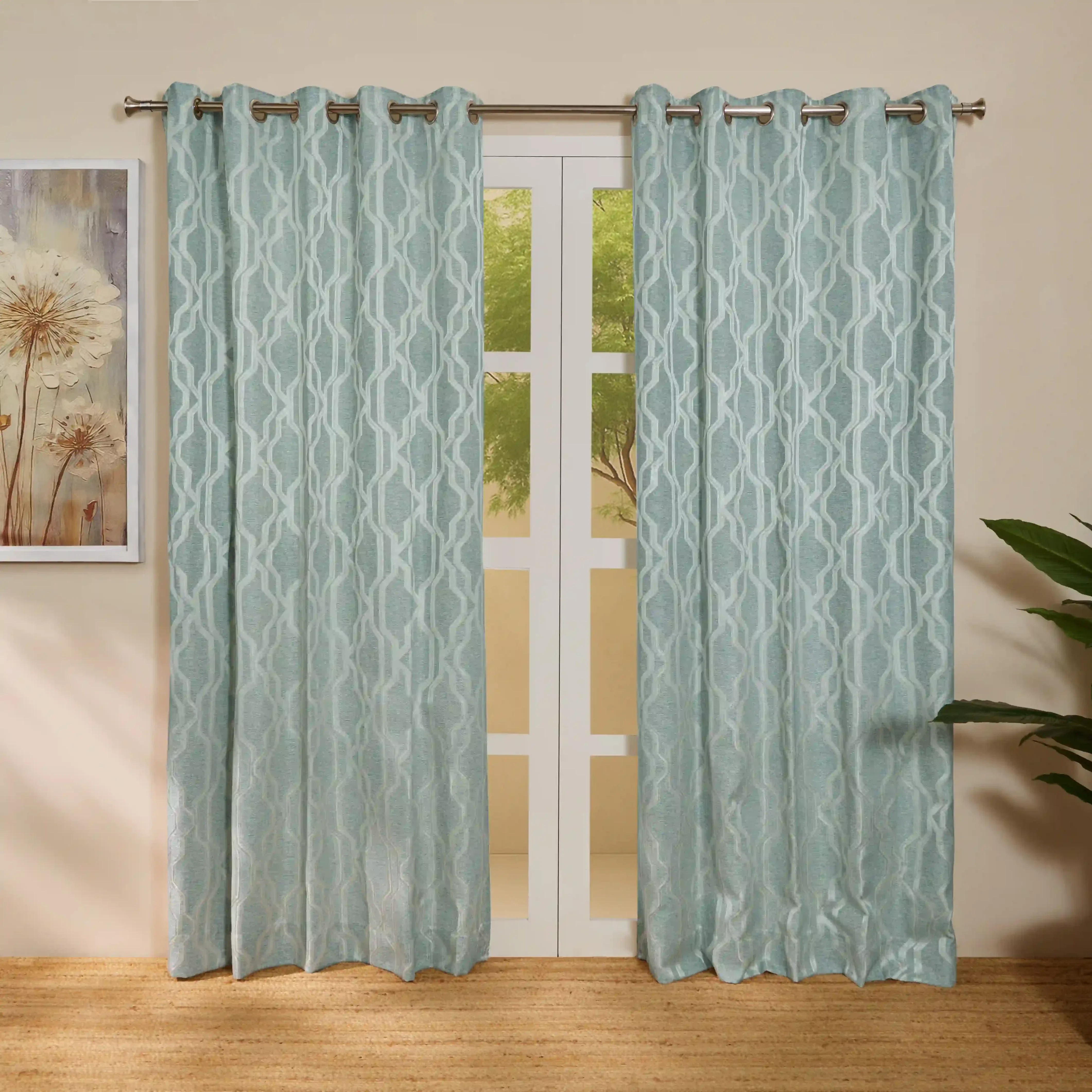 De Jacquard - Classic Set Of 2 Jacquard Readymade Curtains | Abstract Flow - Image 21
