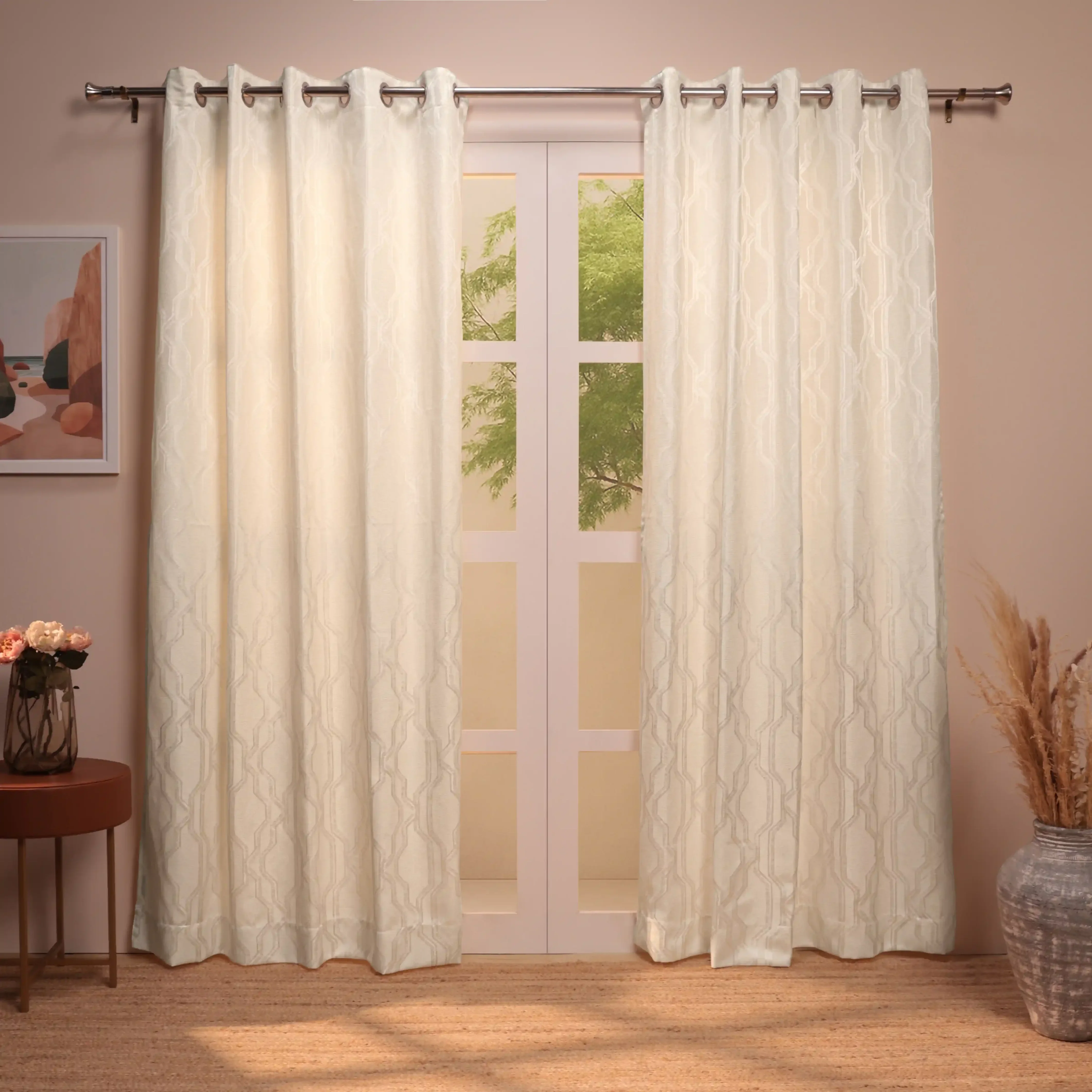 De Jacquard - Classic Set Of 2 Jacquard Readymade Curtains | Abstract Flow - Image 5