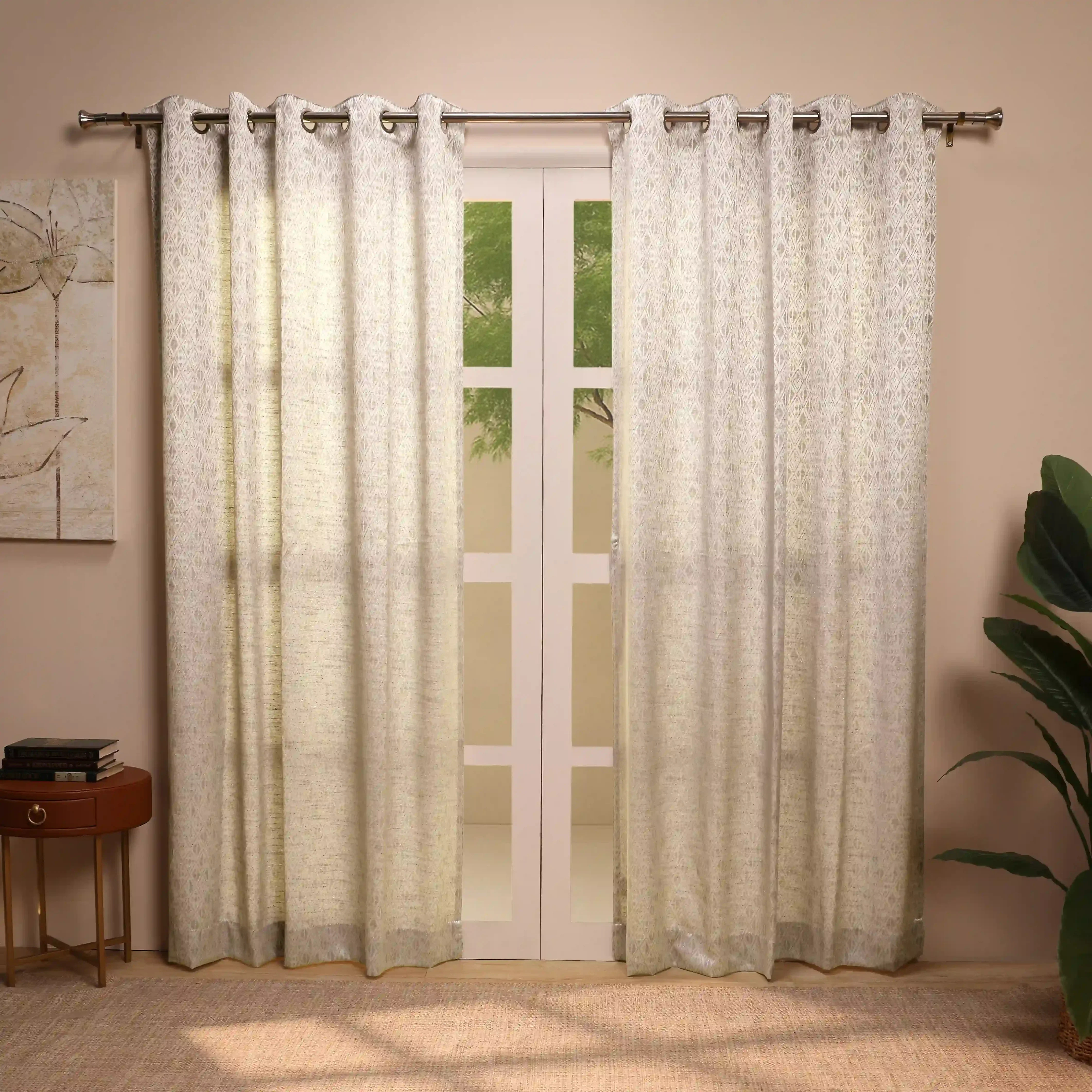 De Jacquard - Classic Set Of 2 Jacquard Readymade Curtains | Cozy Diamonds - Image 9