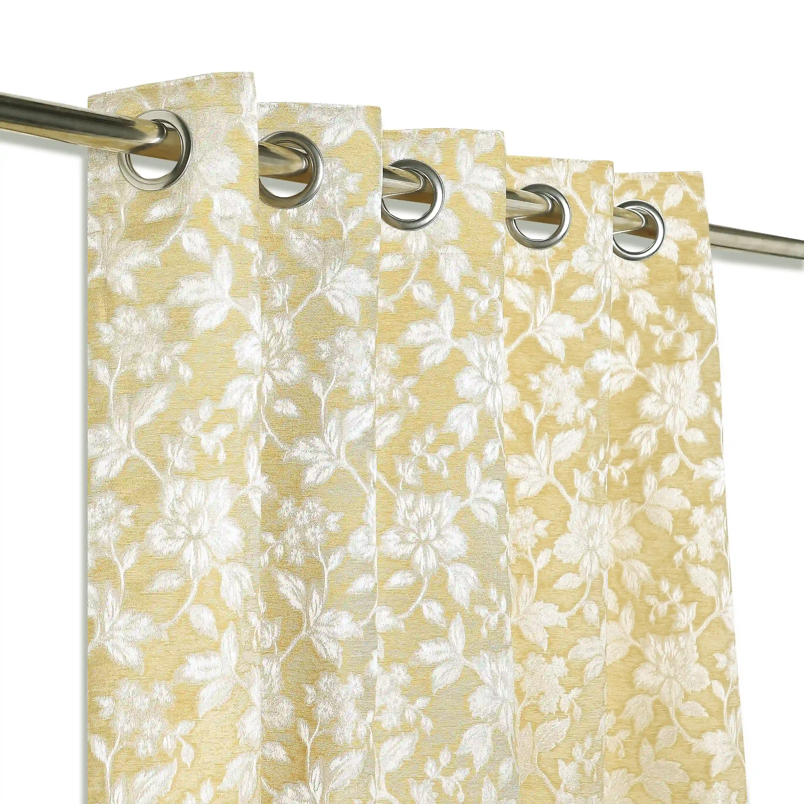 De Jacquard - Luxe Set Of 2 Jacquard Readymade Curtains | Monochrome Flora - Image 26