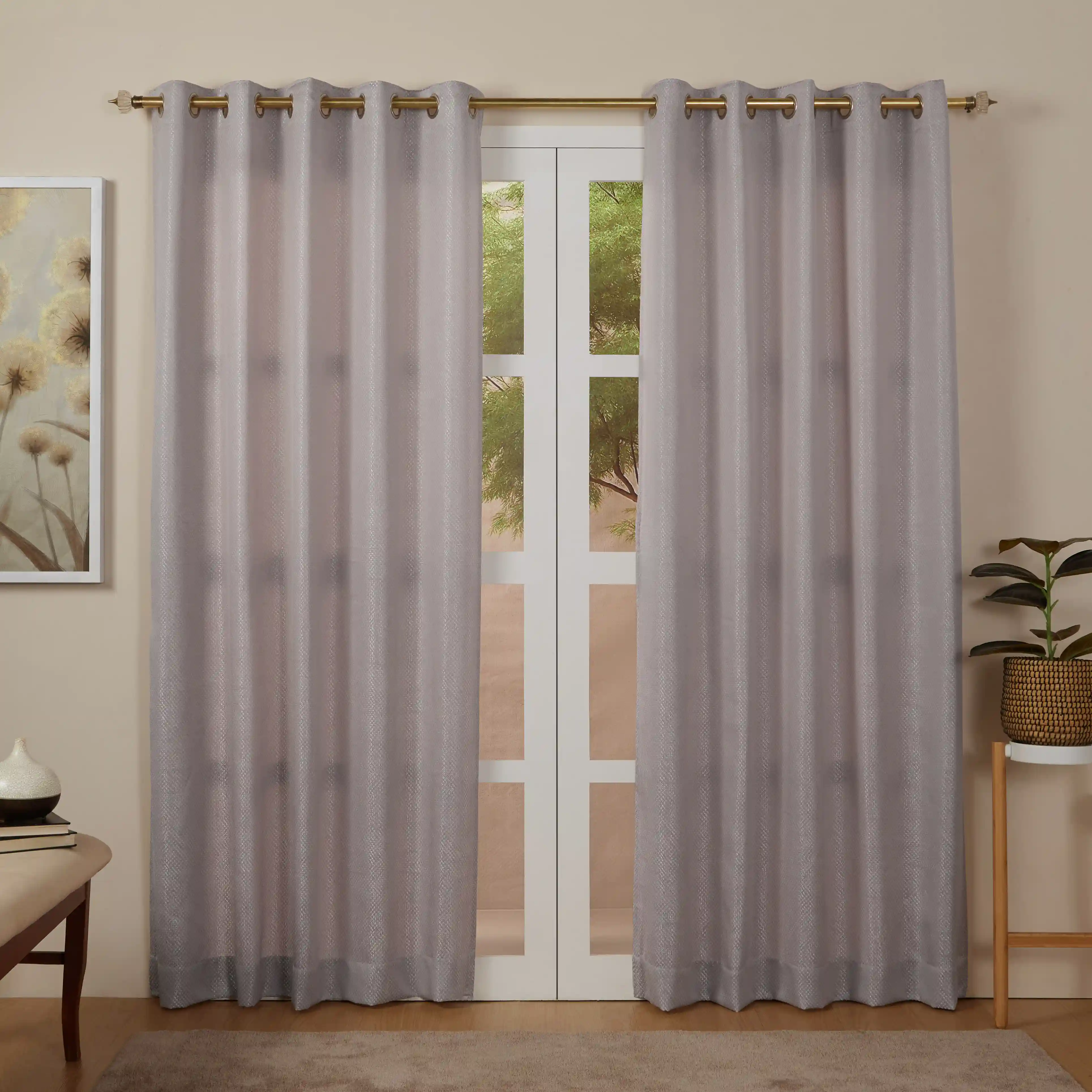 De Jacquard - Luxe Set Of 2 Jacquard Readymade Curtains | Natural Imprint - Image 65