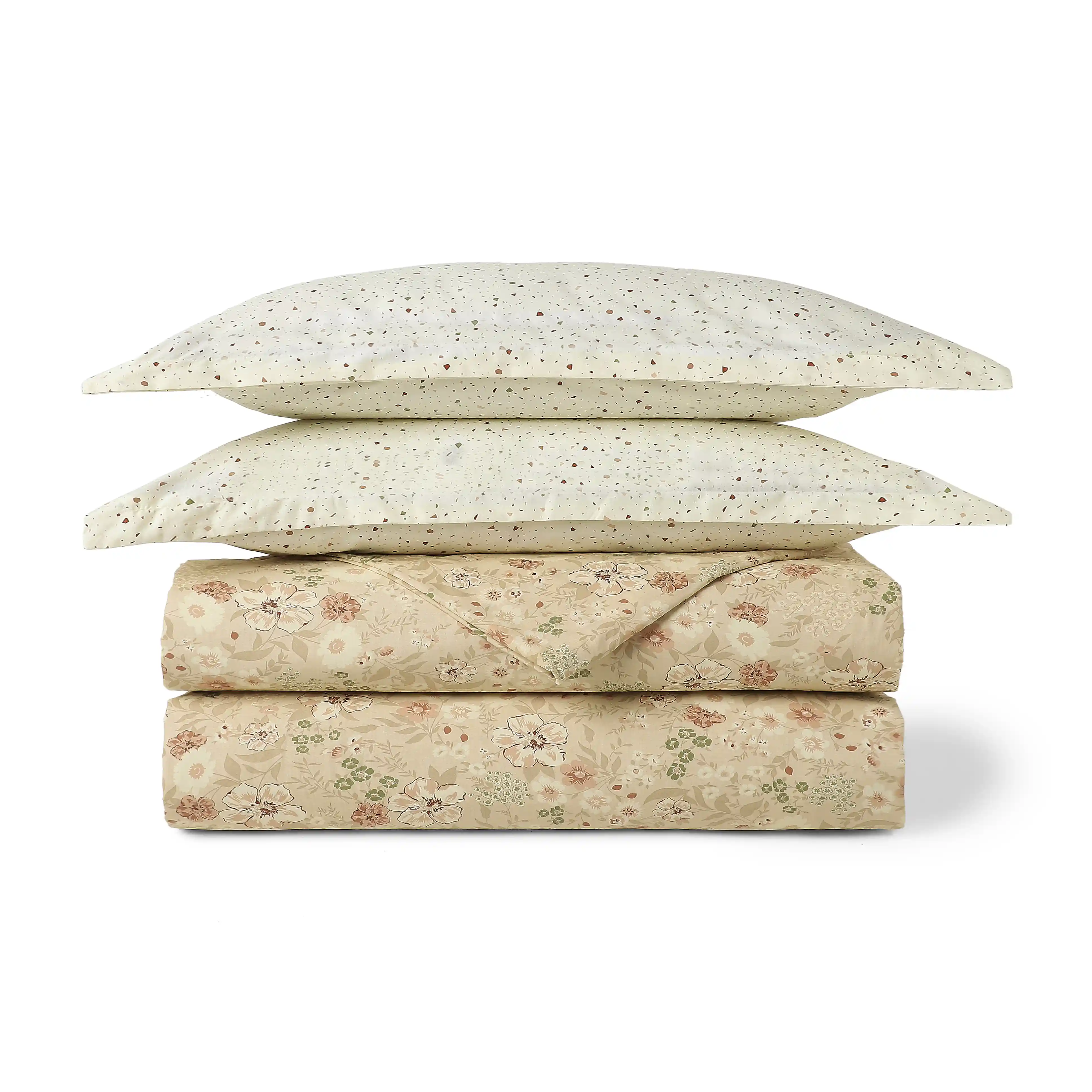 Mishella | Mix & Match Printed Coordinated Bedding Set | Set of Bedsheet & Dohars - Beige - Image 4