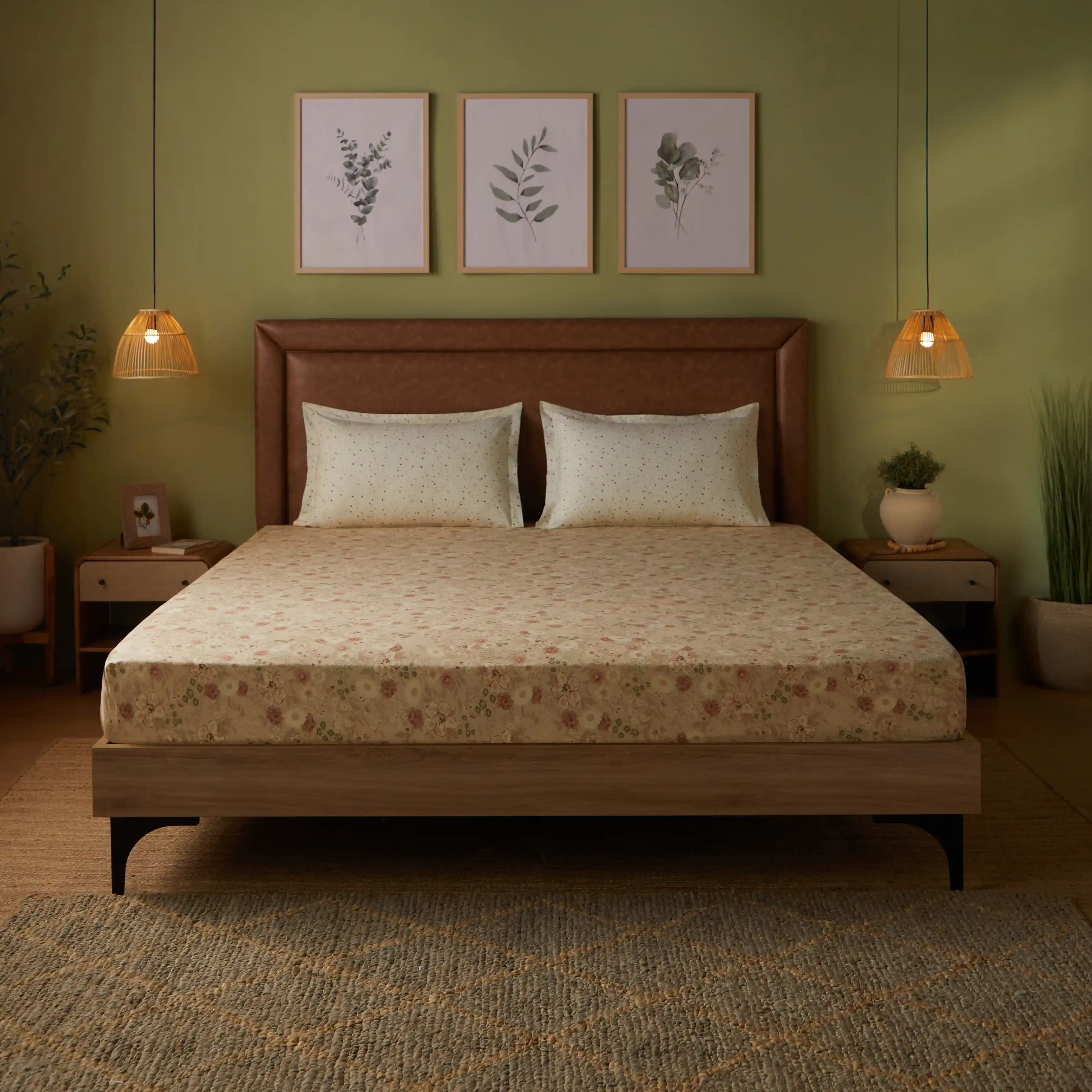 Mishella | Mix & Match Printed Cotton Bedsheet Set - Beige - Image 7