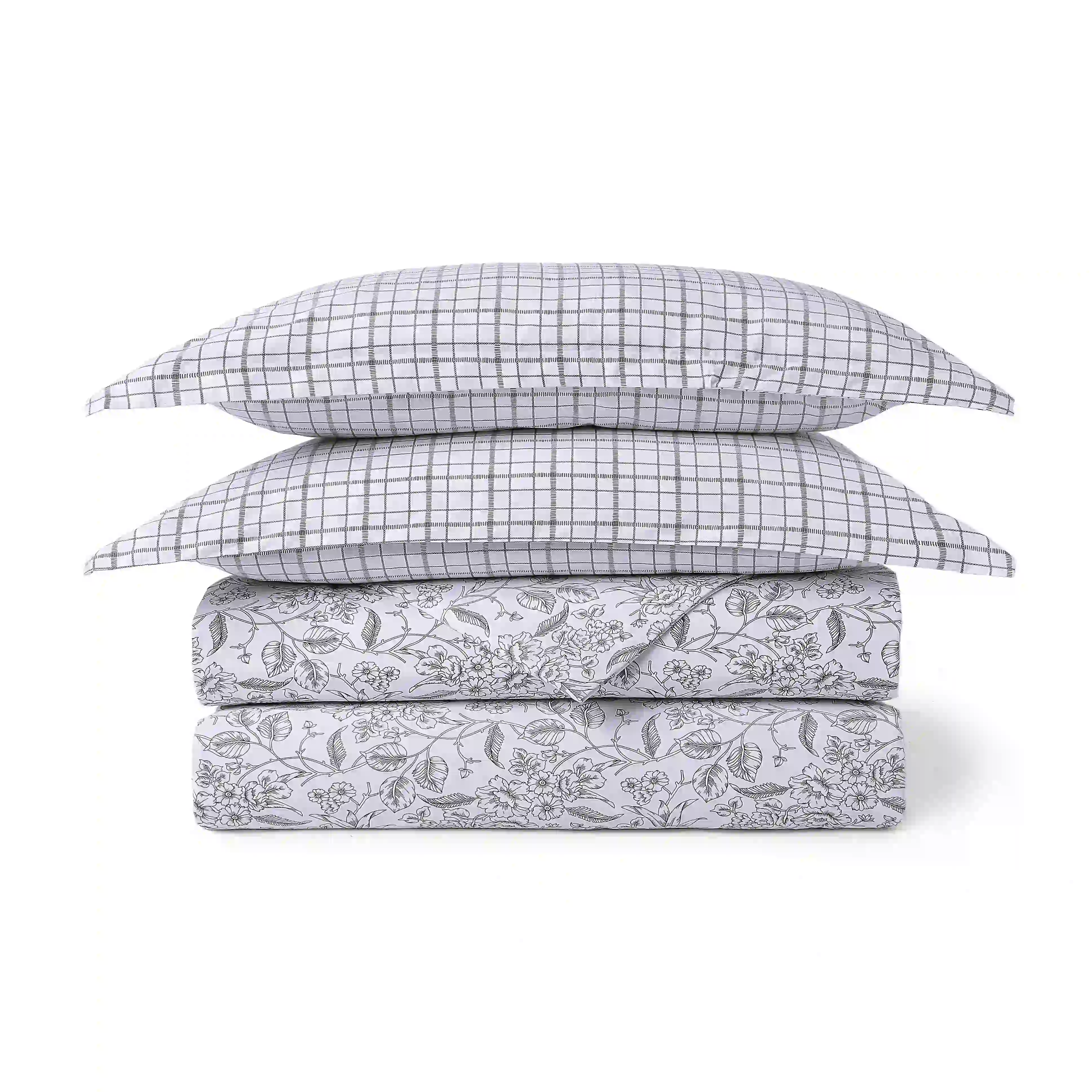 Mishella | Mix & Match Printed Coordinated Bedding Set | Set of Bedsheet & Dohars - Charcoal Bloom - Image 4