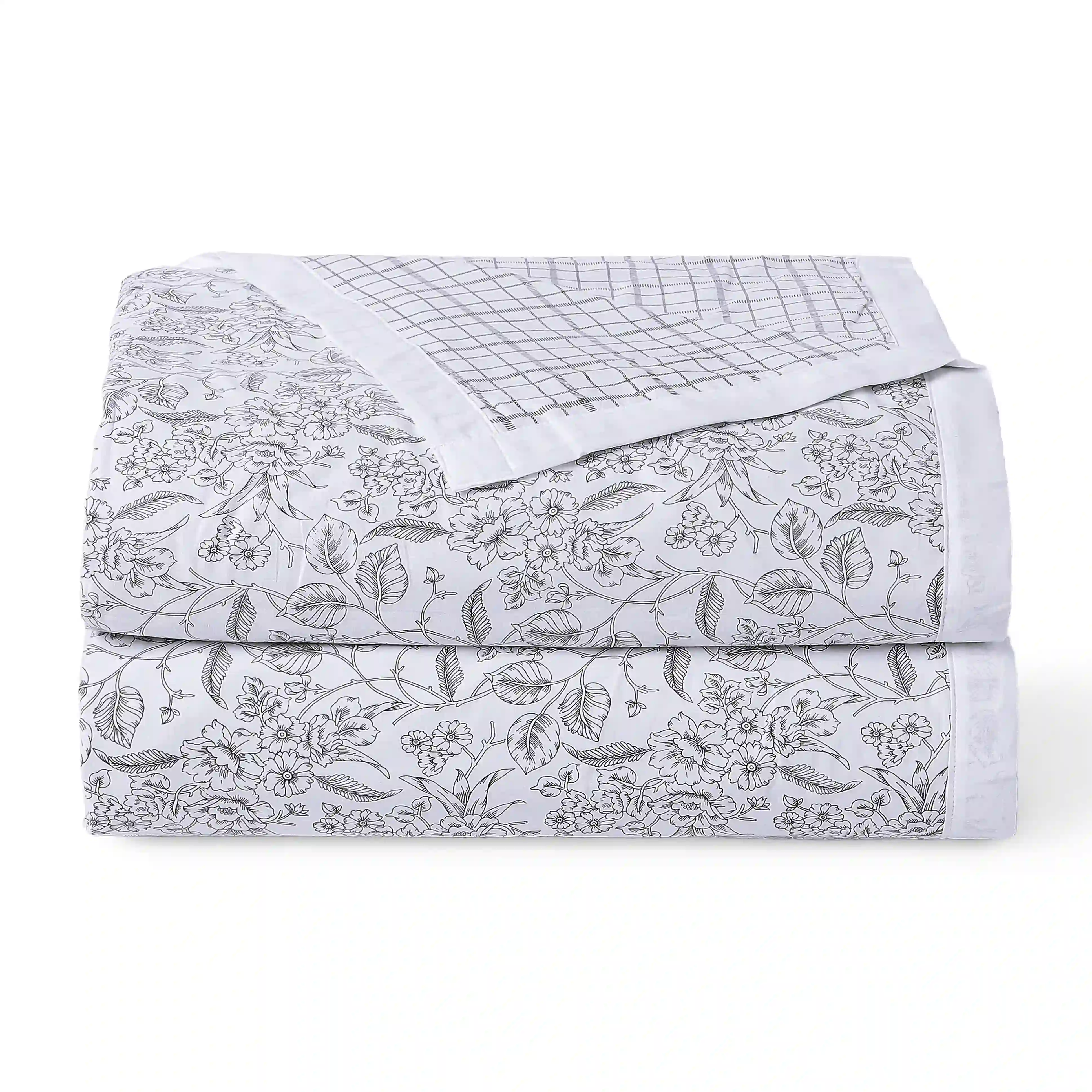 Mishella | Mix & Match Printed Coordinated Bedding Set | Set of Bedsheet & Dohars - Charcoal Bloom - Image 5