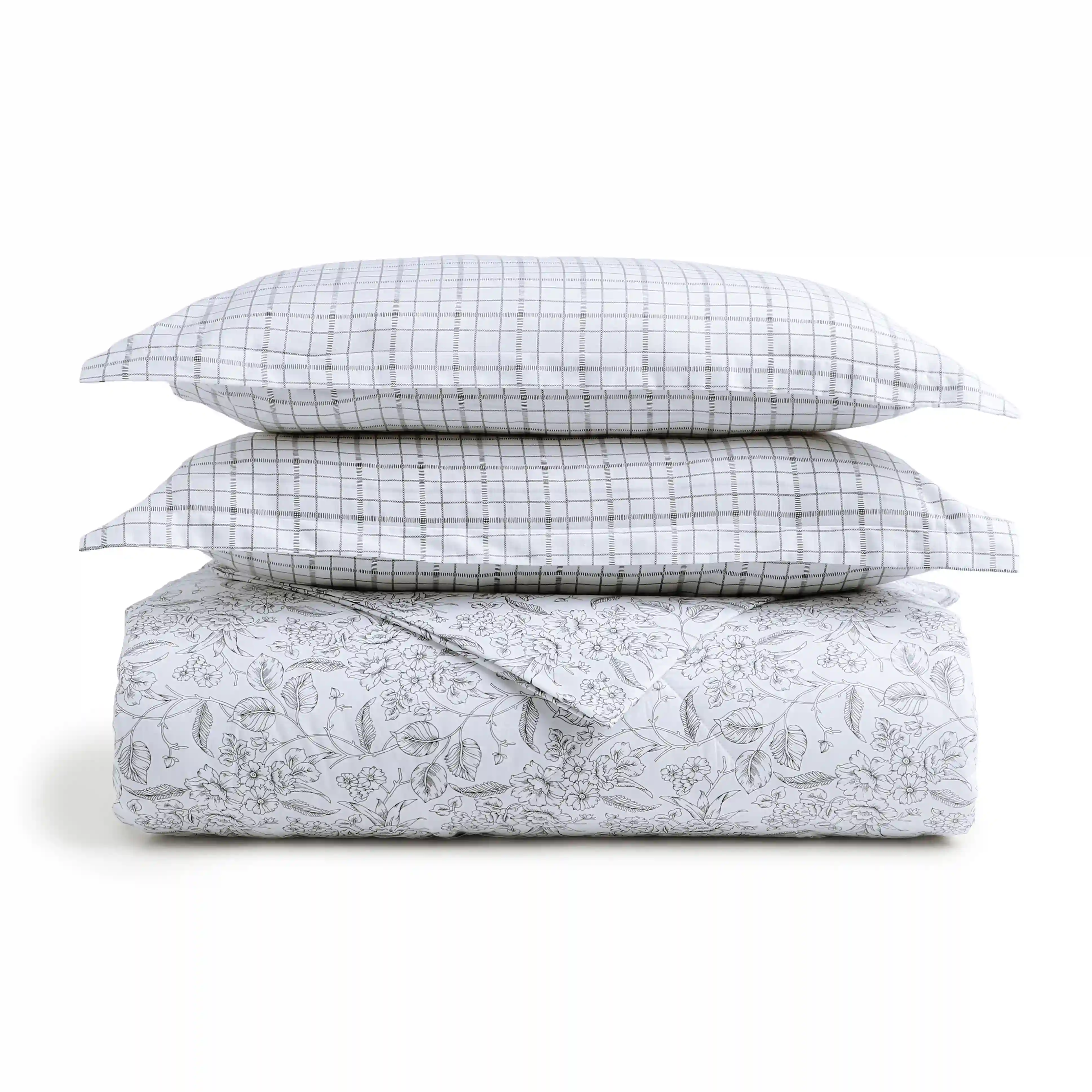 Mishella | Mix & Match Printed Coordinated Bedding Set | Set of Bedsheet & Comforter - Charcoal Bloom - Image 4
