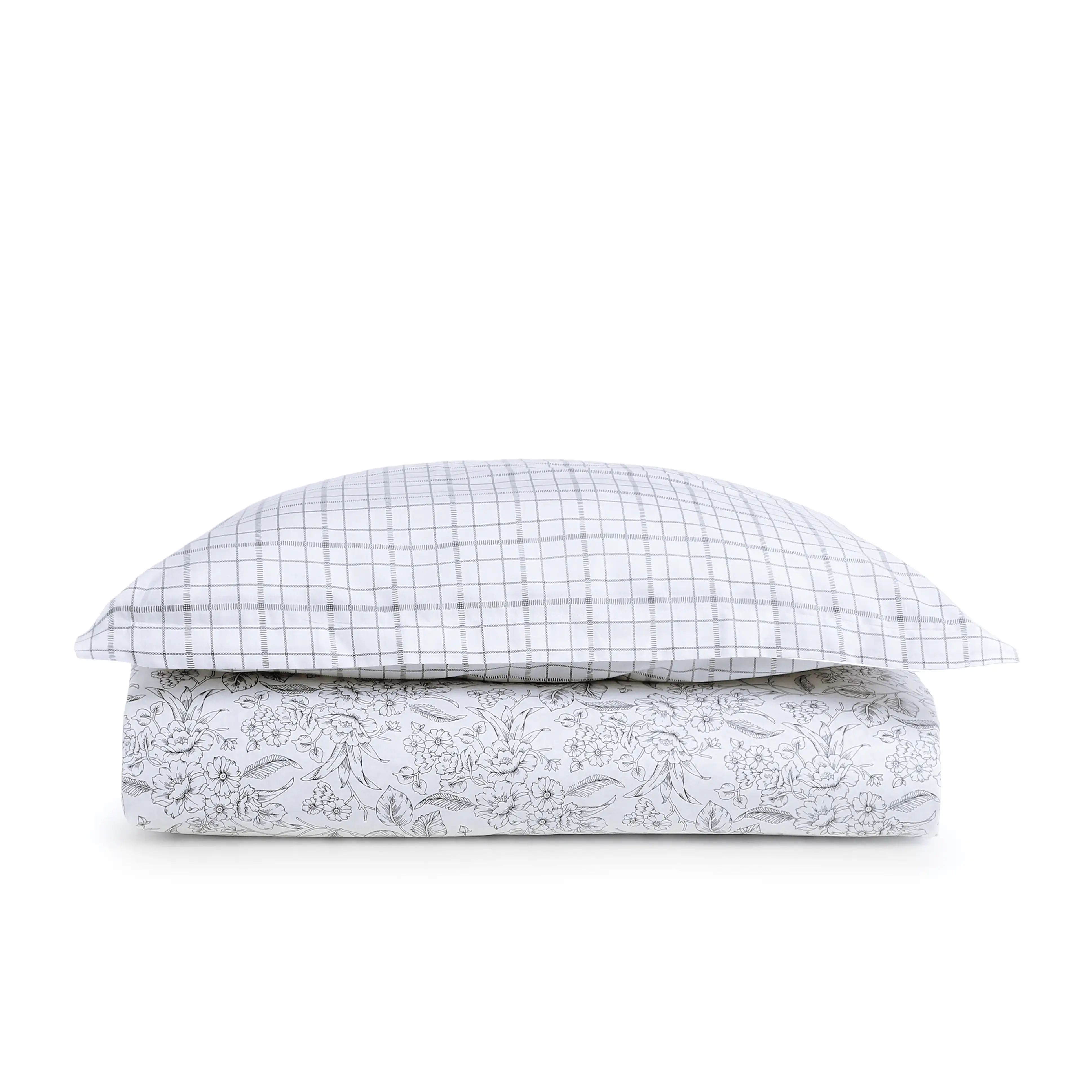 Mishella | Mix & Match Printed Cotton Bedsheet Set - Charcoal Bloom - Image 14