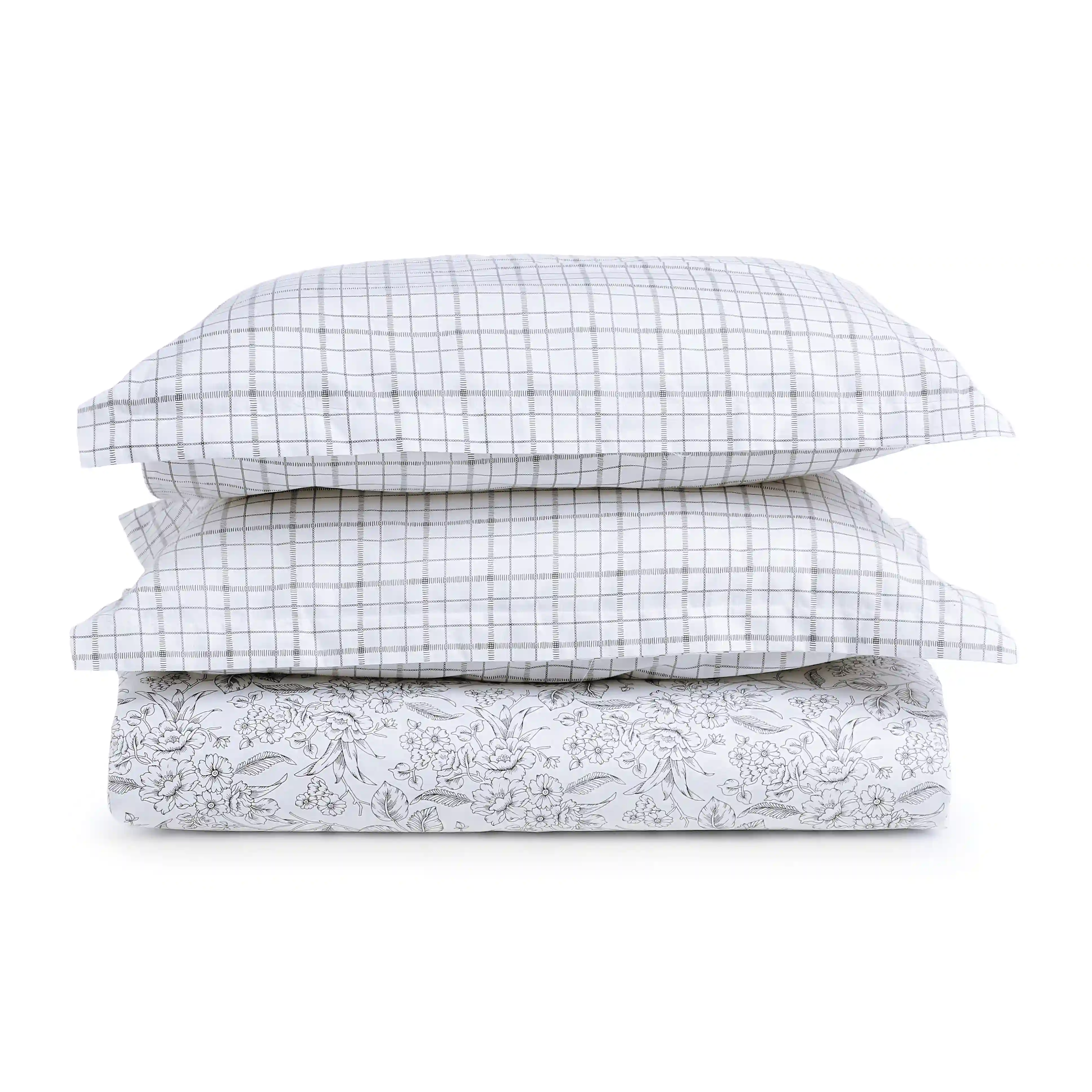 Mishella | Mix & Match Printed Cotton Fitted Sheet Set - Charcoal Bloom - Image 12