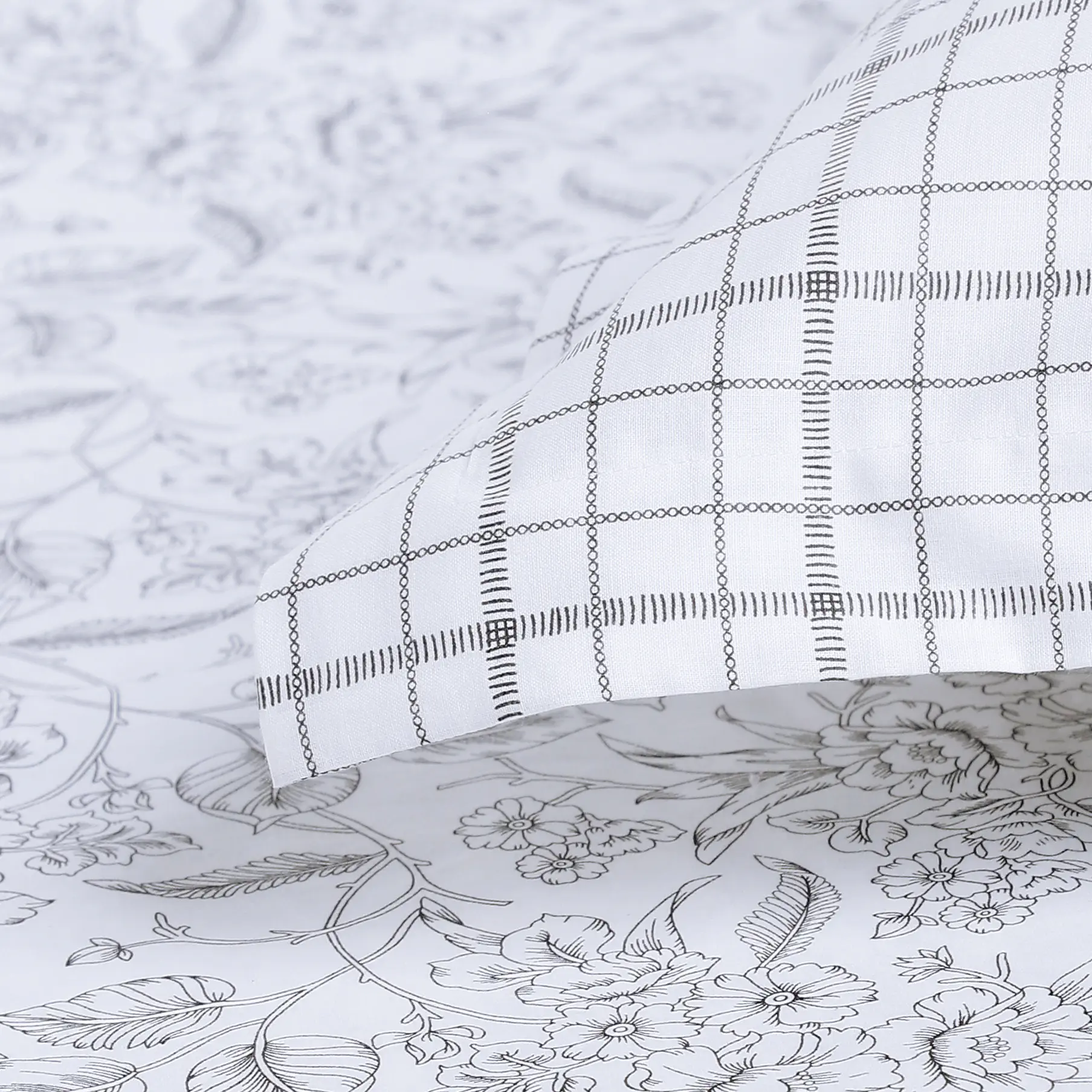 Mishella | Mix & Match Printed Cotton Fitted Sheet Set - Charcoal Bloom - Image 6