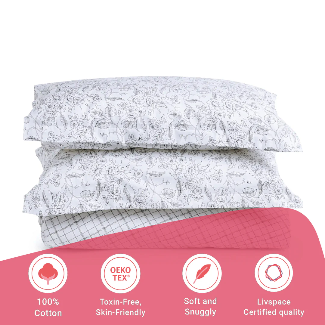 Mishella | Mix & Match Printed Cotton Bedsheet Set - Charcoal Checks - Image 16