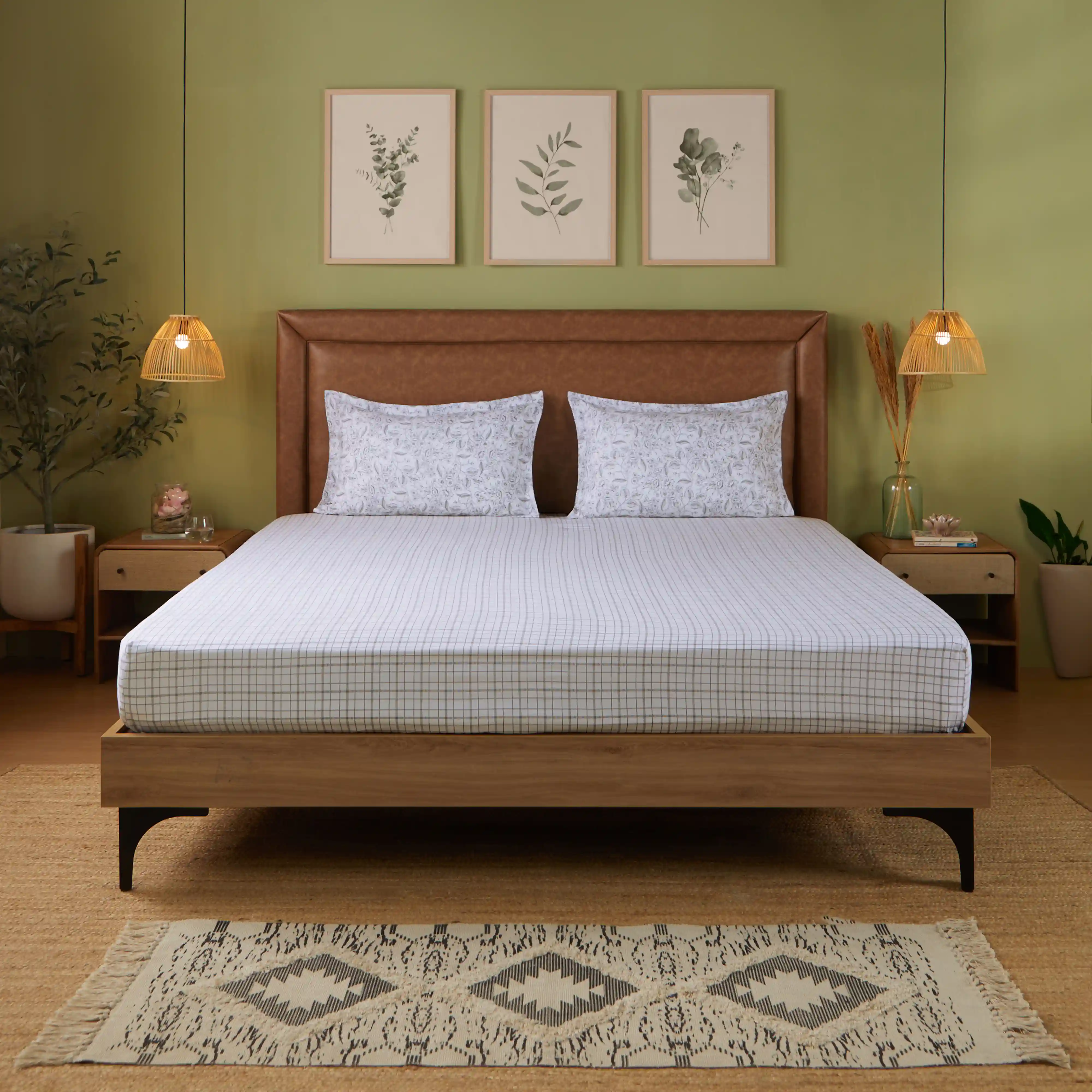 Mishella | Mix & Match Printed Cotton Bedsheet Set - Charcoal Checks - Image 7