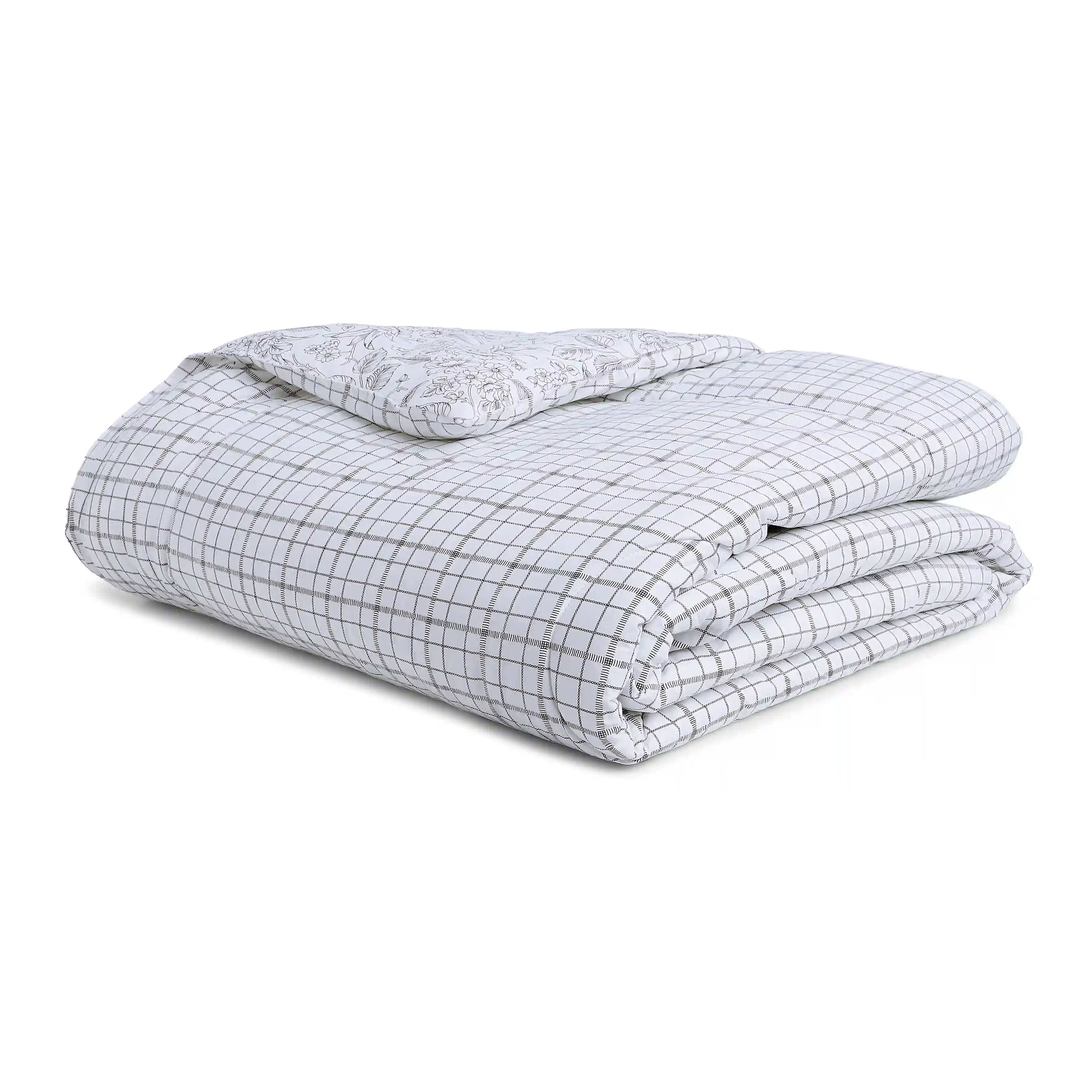 Mishella | Mix & Match Printed 240GSM Reversible Comforter for Extra Warmth - Charcoal Checks - Image 4