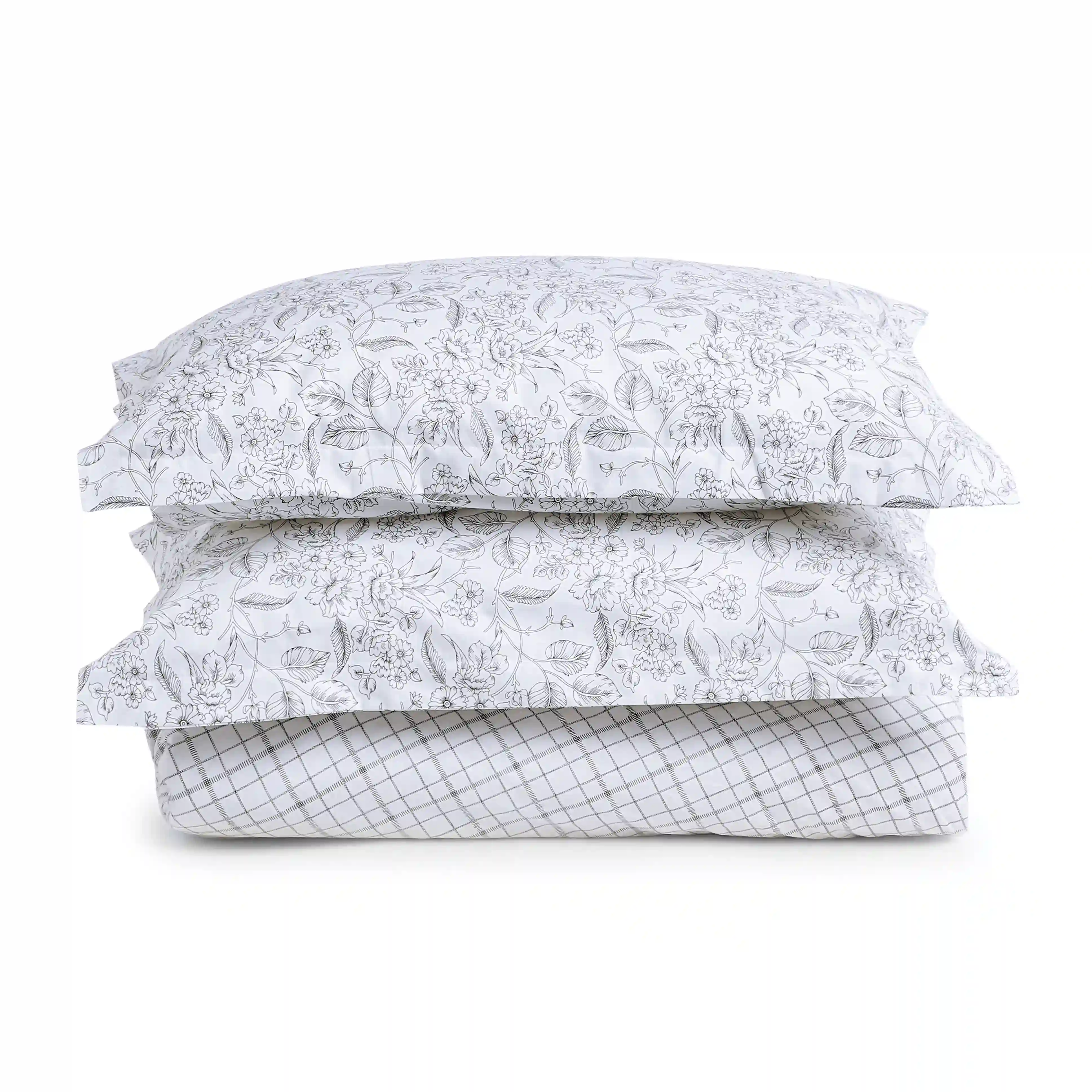Mishella | Mix & Match Printed Cotton Fitted Sheet Set - Charcoal Checks - Image 5