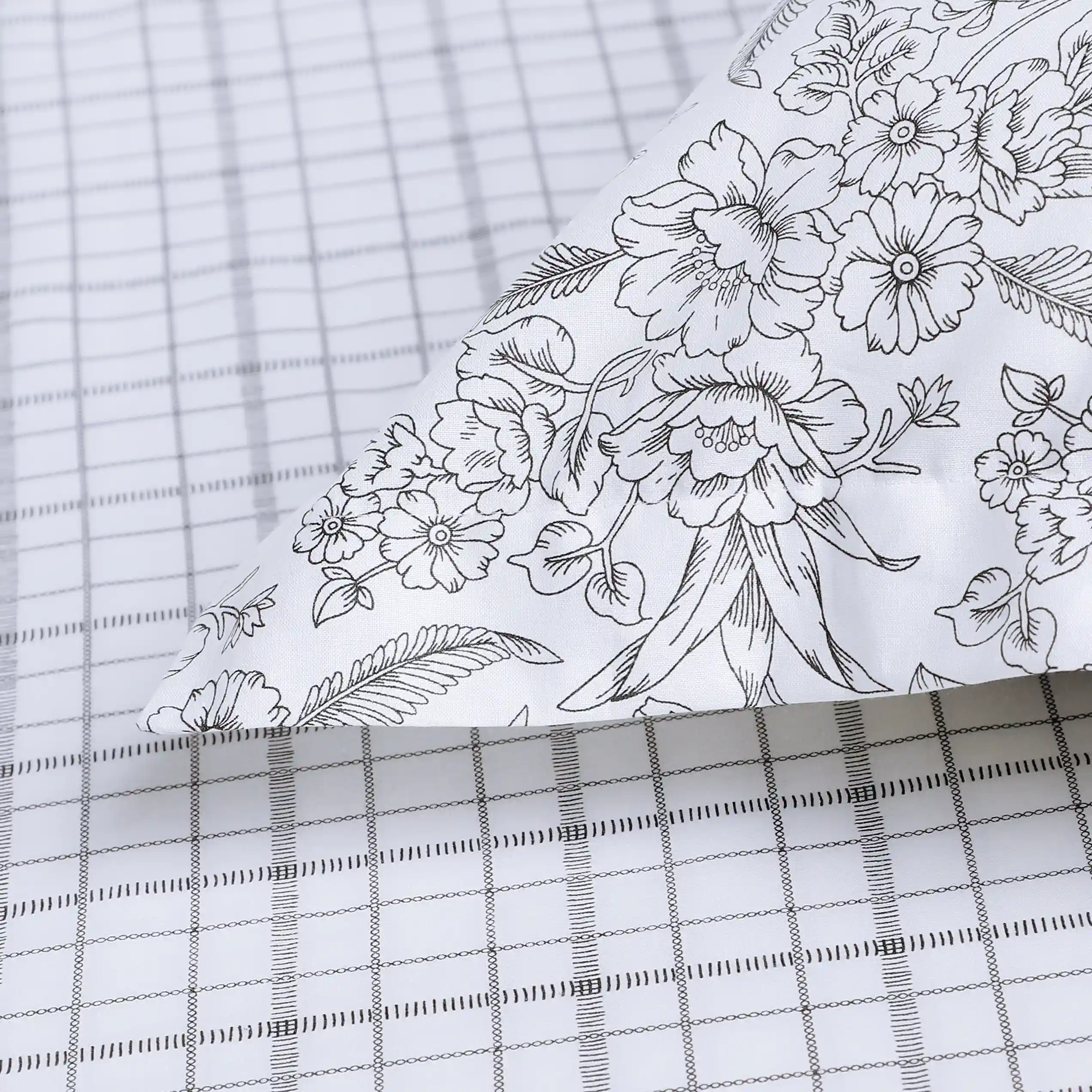 Mishella | Mix & Match Printed Cotton Fitted Sheet Set - Charcoal Checks - Image 6