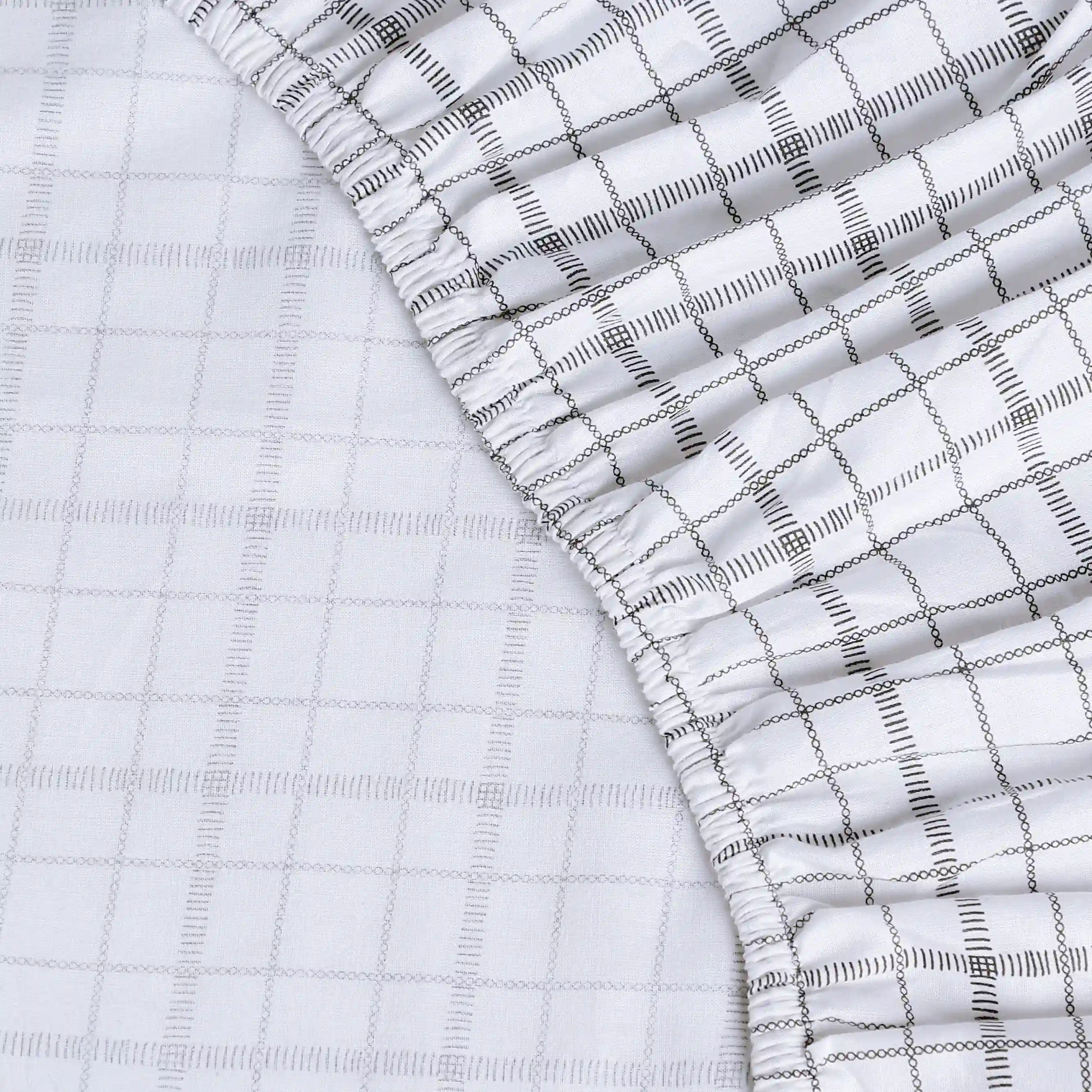 Mishella | Mix & Match Printed Cotton Fitted Sheet Set - Charcoal Checks - Image 7