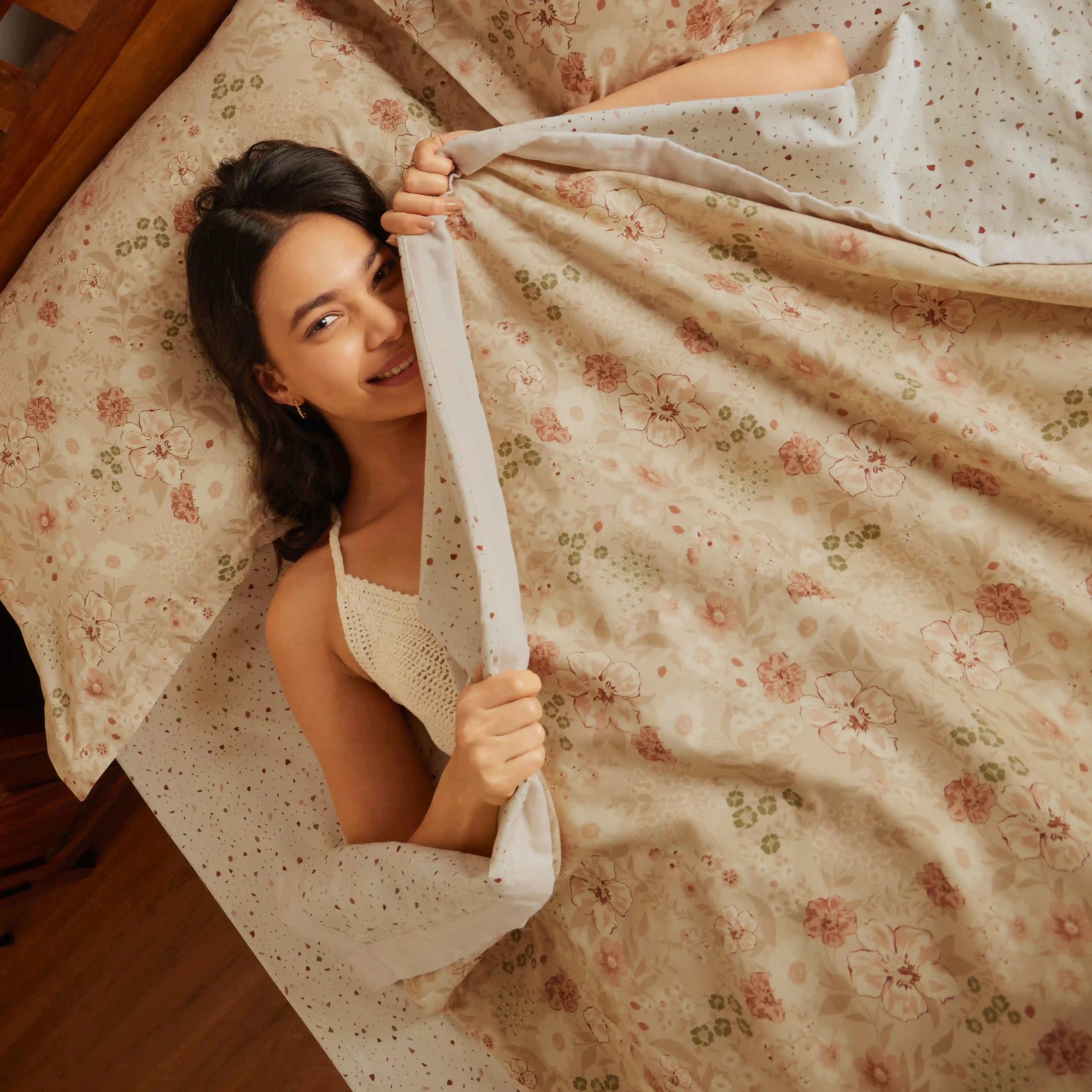 Mishella | Mix & Match Printed Coordinated Bedding Set | Set of Bedsheet & Dohars - Cream - Image 3